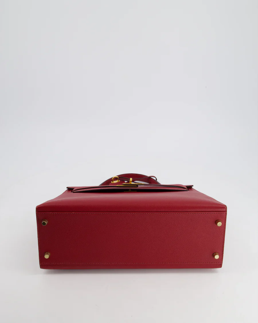 used-Hermes Kelly 32cm Sellier Bag in Dark Red Epsom Leather Gold Hardware-MILOURA