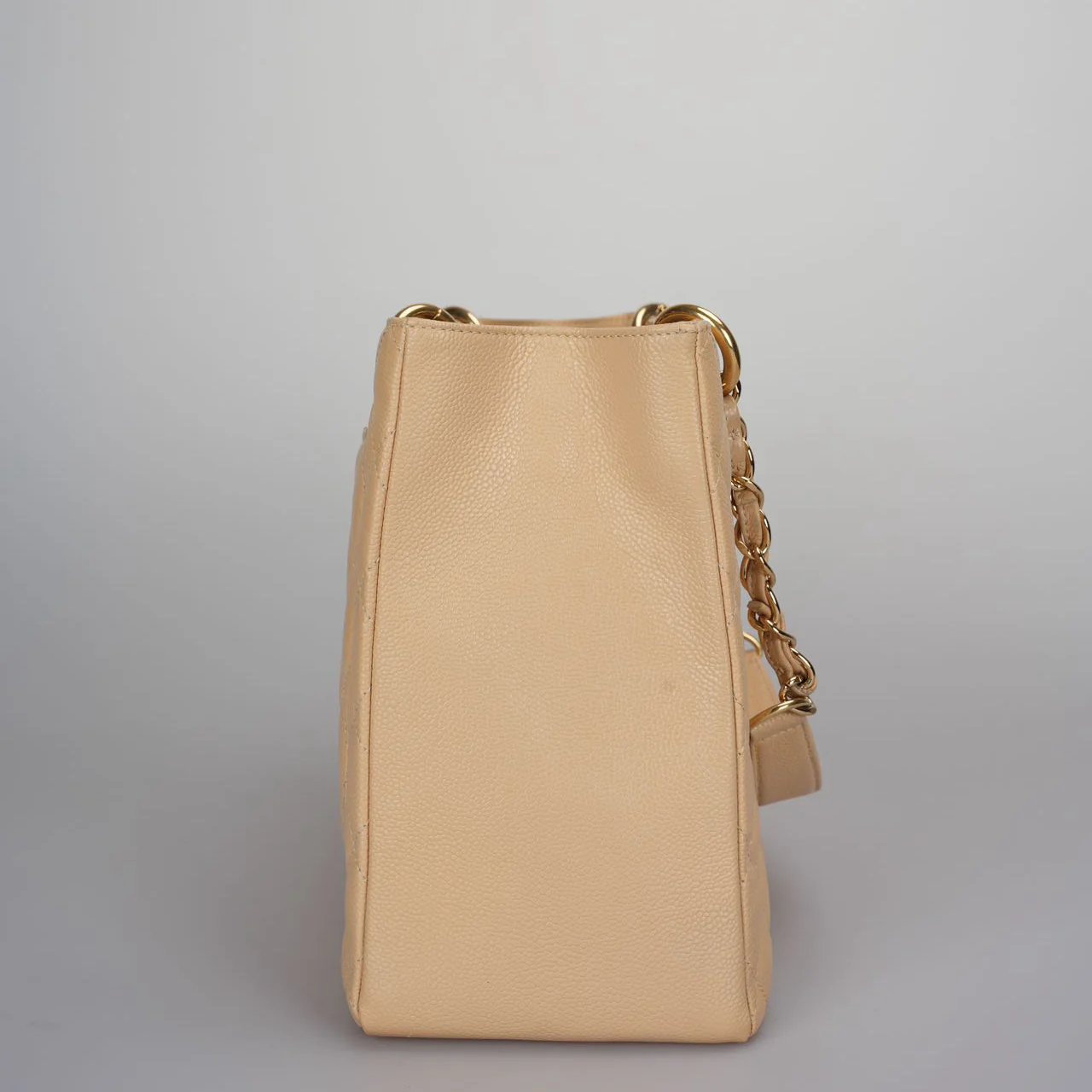 used-Chanel beige Grand Shopping Tote Beige GST Bag in Caviar Leather with Gold Hardware-MILOURA