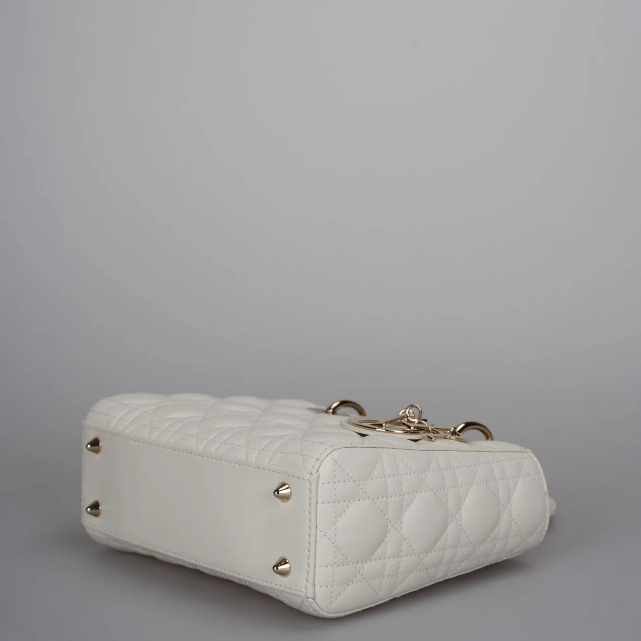 used-Christian Dior White Small Lady Dior Bag in Cannage Lambskin Leather with Gold Hardware 2020-MILOURA