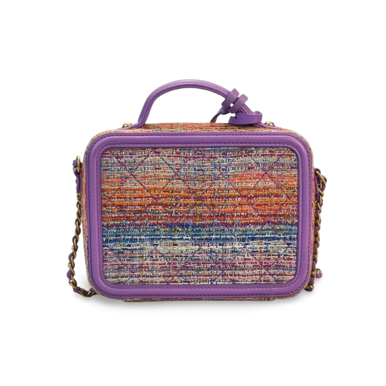 used-Chanel Tweed vanity Case Bag with Gold hardware Small Multi-Color-MILOURA