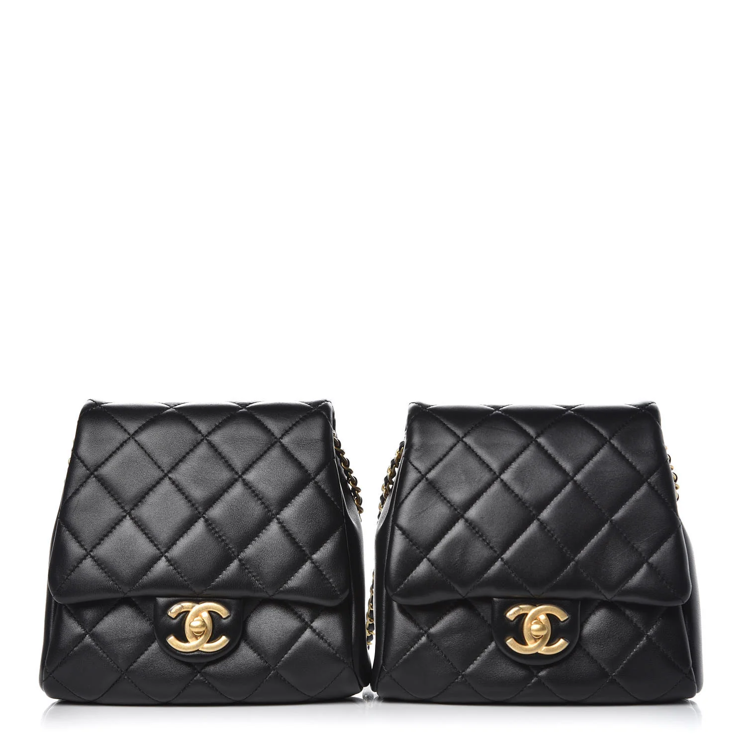 used-Chanel Lambskin Quilted Side Packs Black small double bag with pearls chain with cc logo-MILOURA