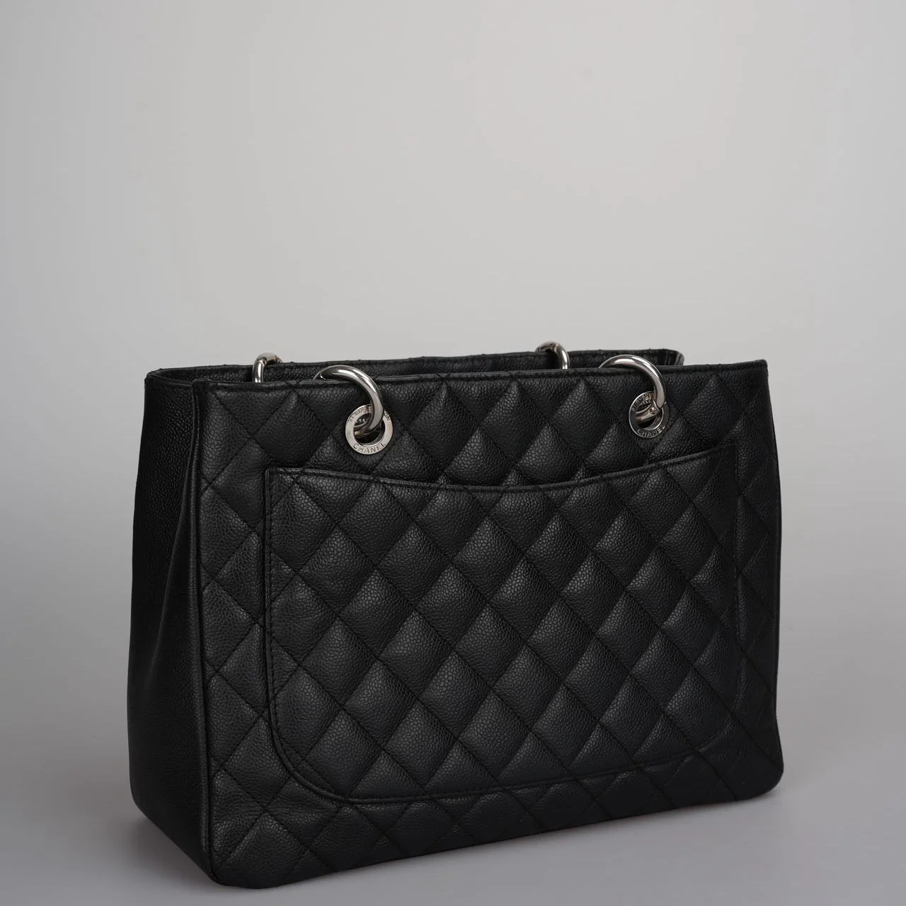 used-Chanel Grand Shopping Tote black gst Bag in Caviar Leather with Silver Hardware-MILOURA