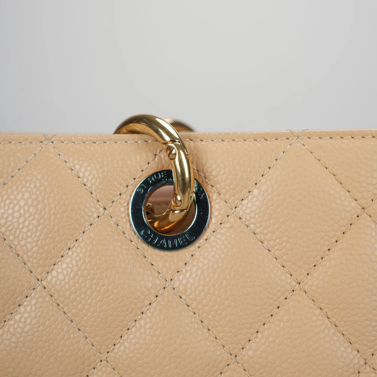 used-Chanel beige Grand Shopping Tote Beige GST Bag in Caviar Leather with Gold Hardware-MILOURA
