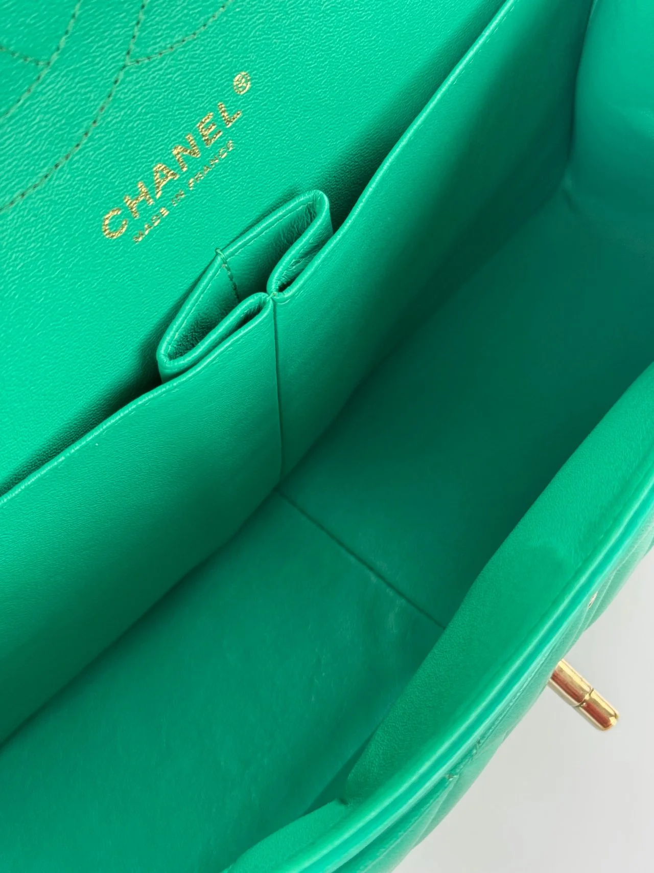 used-Chanel timeless Flap Bag Jumbo Green with Gold Hardware-MILOURA