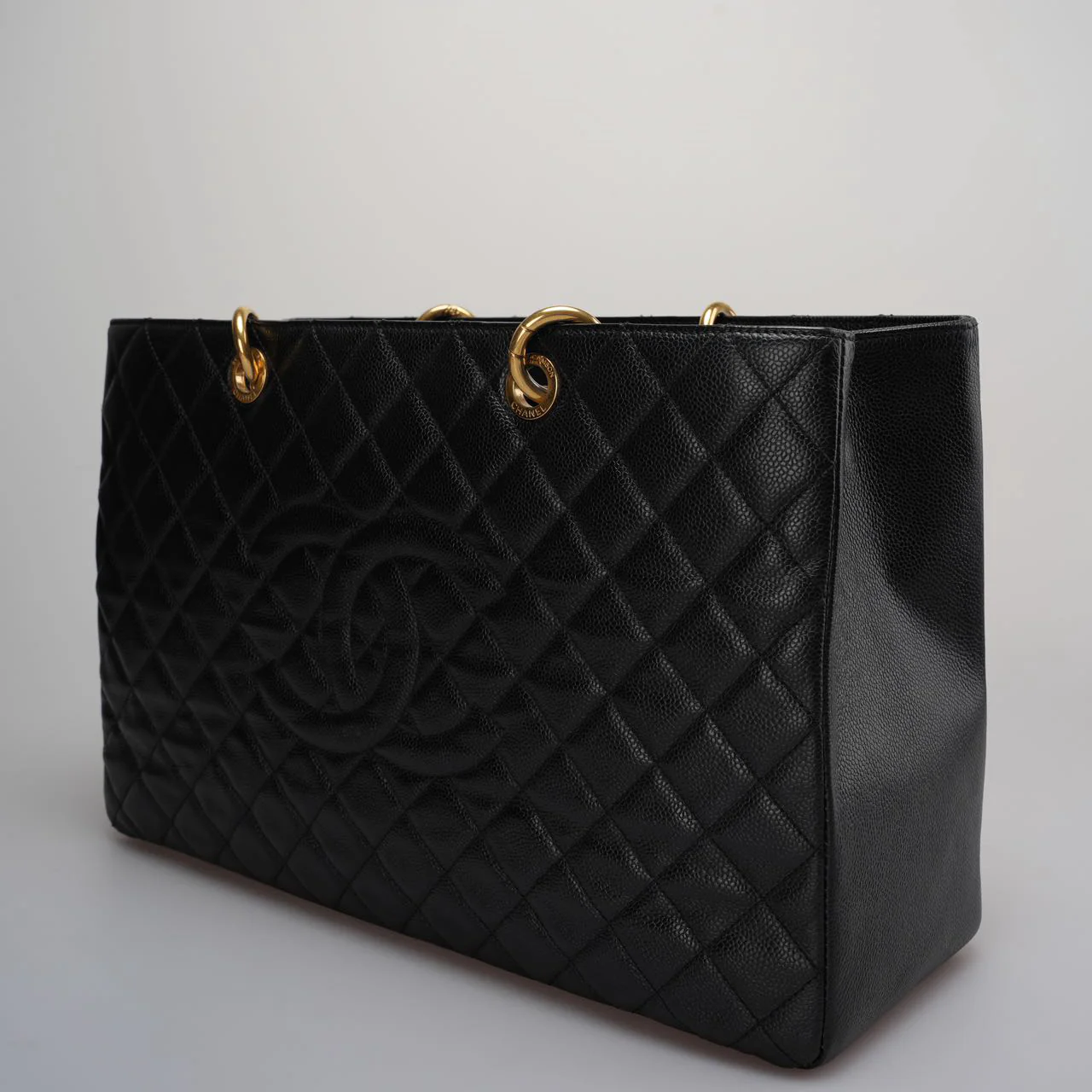used-Chanel Large Black Grand Shopping XL GST Tote Bag in Caviar Leather with Gold Hardware-MILOURA
