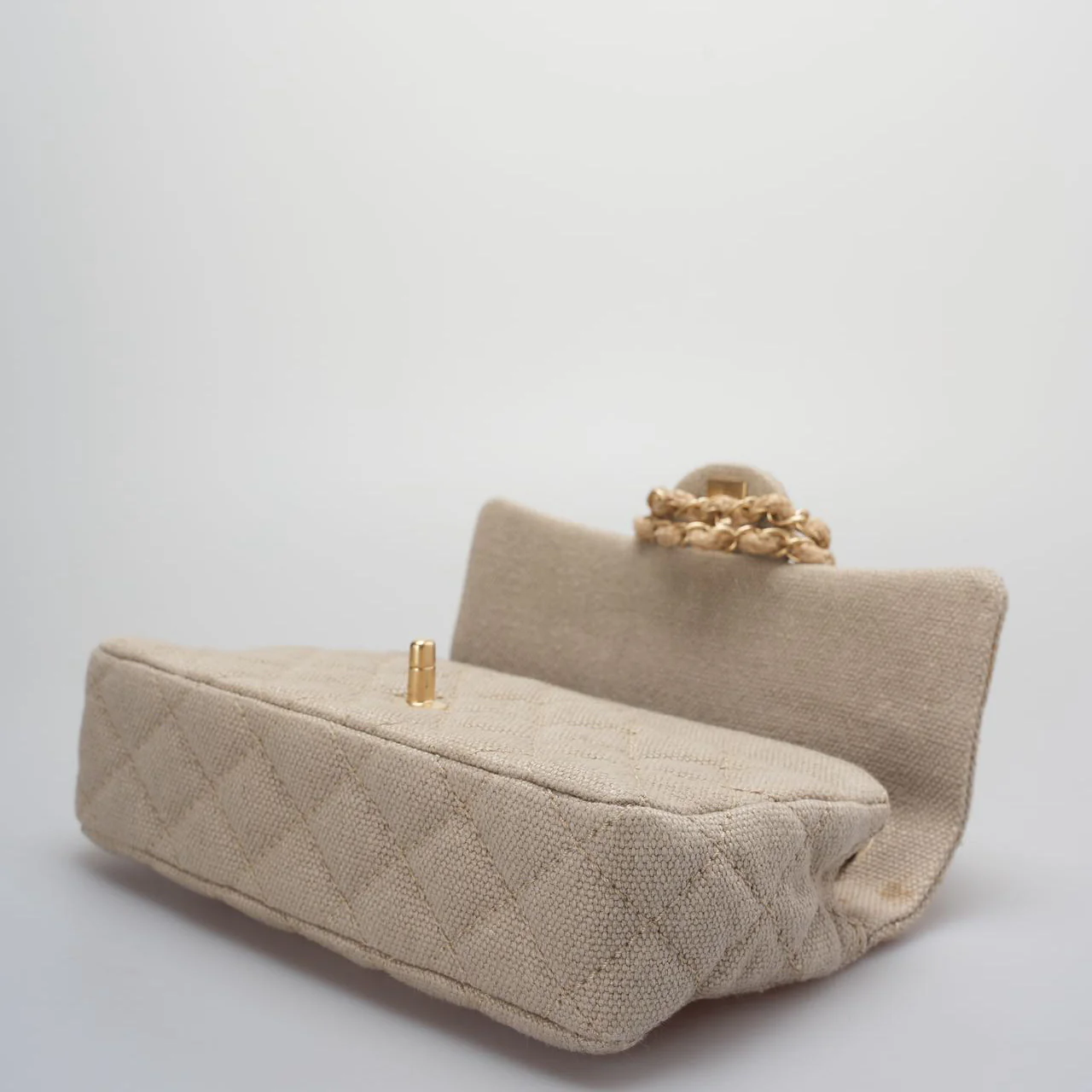 used-Chanel linen timeless Quilted Medium Flap in Beige very rare-MILOURA