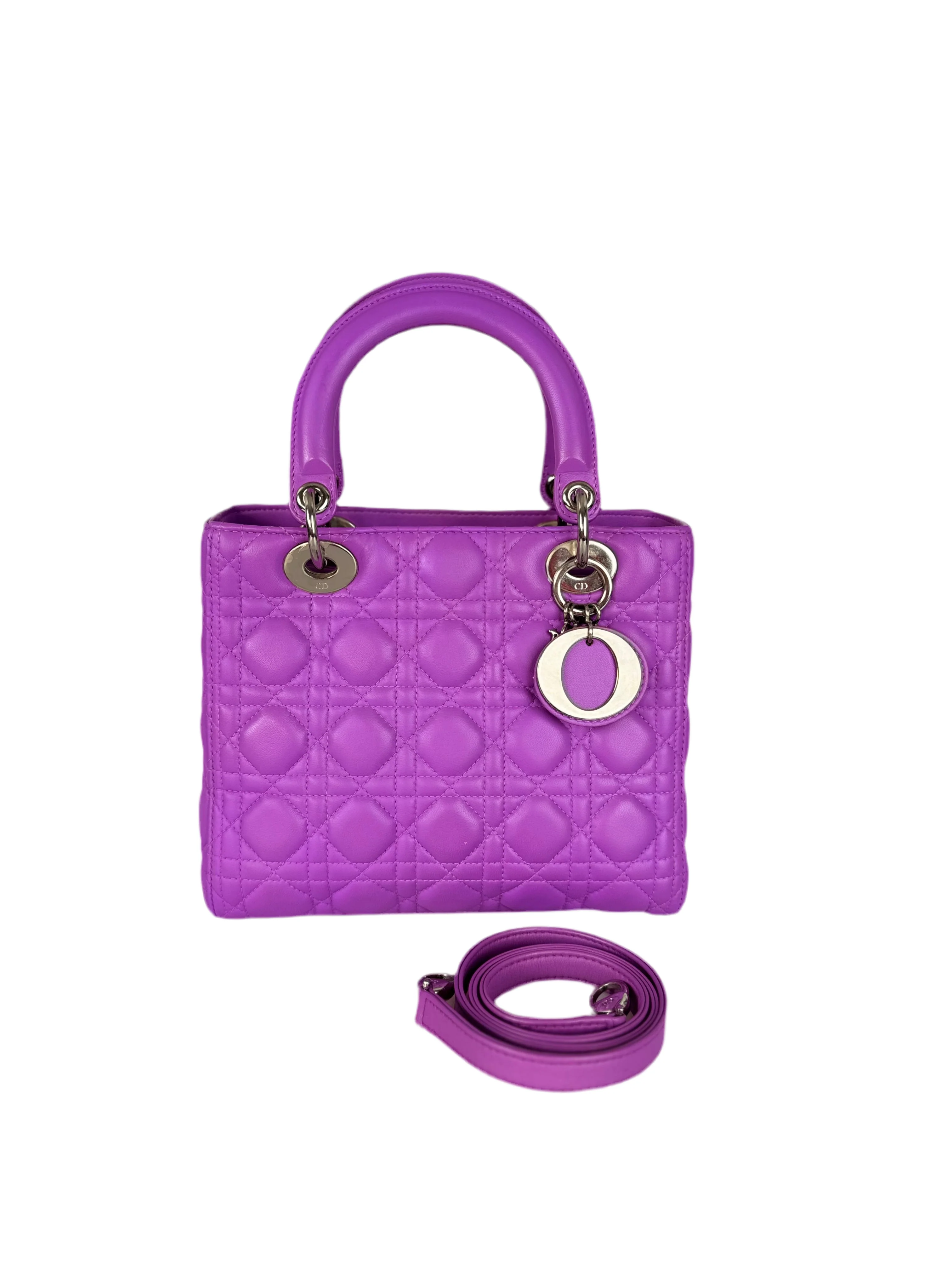 used-Dior Lady Dior Bag Bag Medium purple Lambskin Leather with Silver Hardware-MILOURA