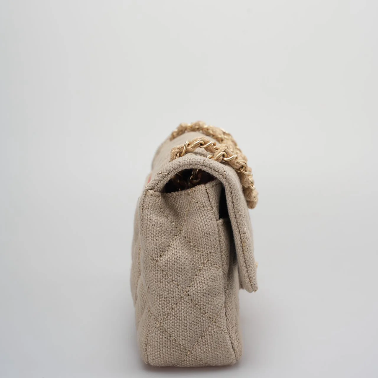 used-Chanel linen timeless Quilted Medium Flap in Beige very rare-MILOURA