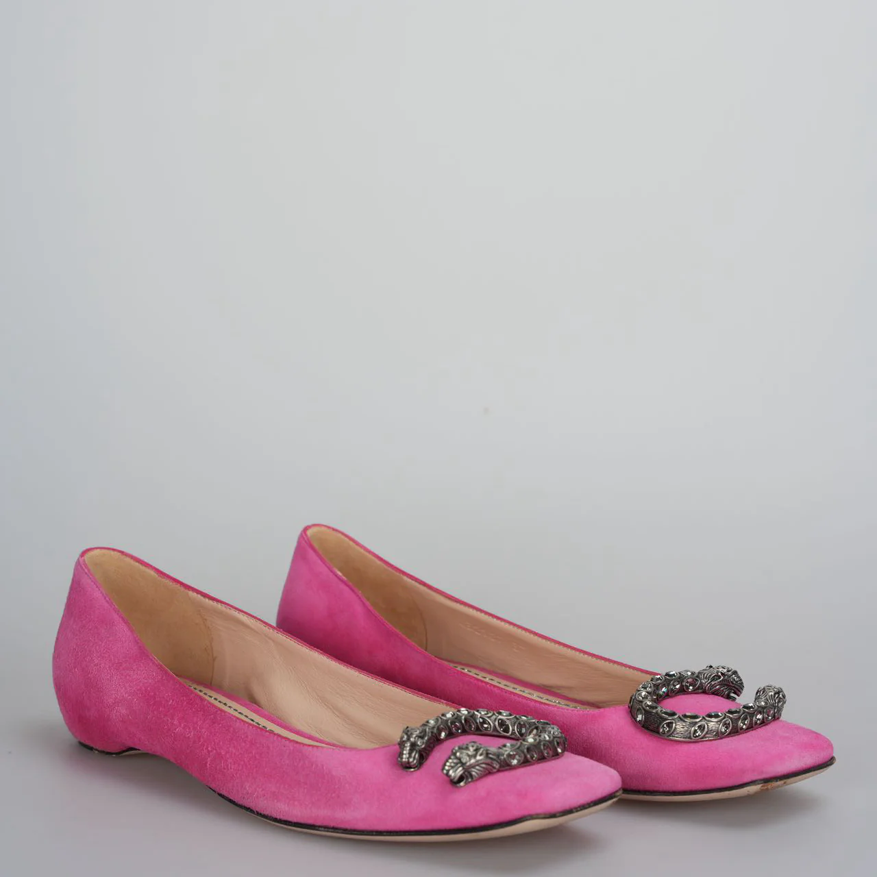 used-Gucci - Dionysus Pink Suede Flats 37-MILOURA
