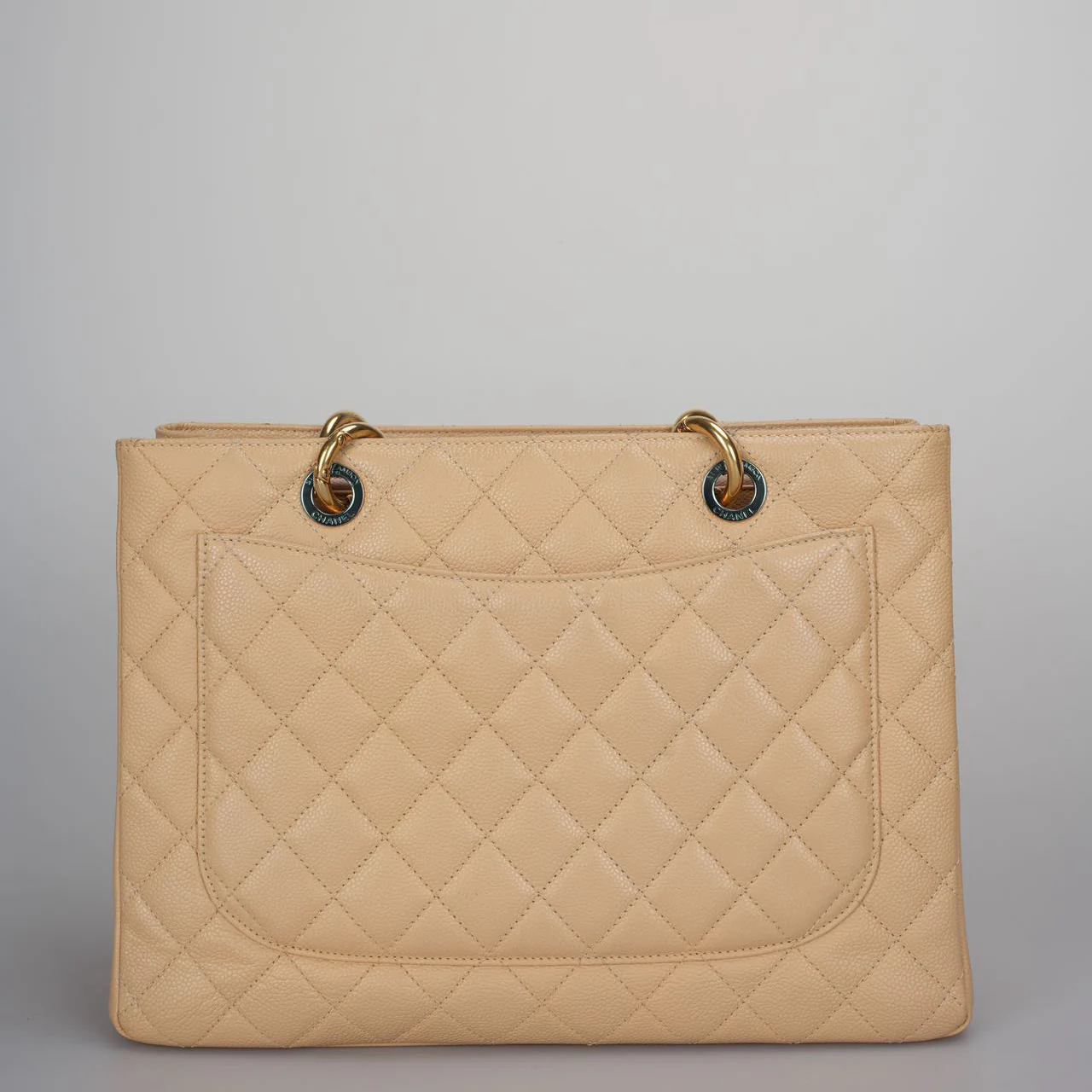 used-Chanel beige Grand Shopping Tote Beige GST Bag in Caviar Leather with Gold Hardware-MILOURA