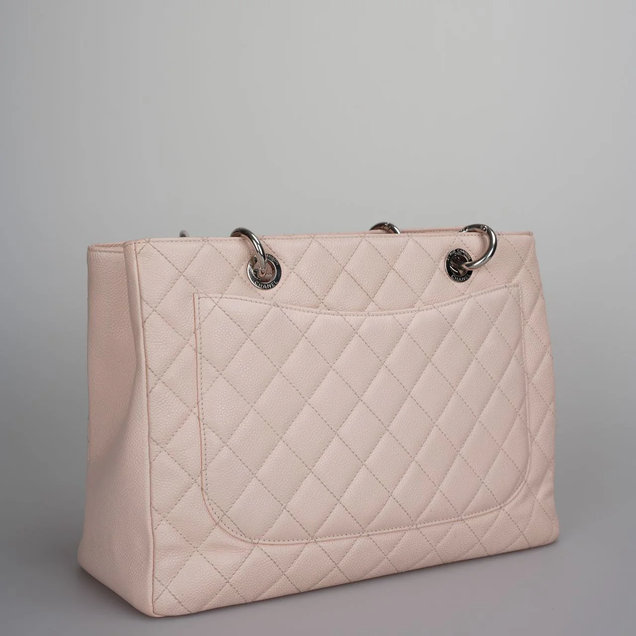 used-Chanel cherry blossom pink Grand Shopping Tote GST Bag in Caviar Leather with Silver Hardware-MILOURA