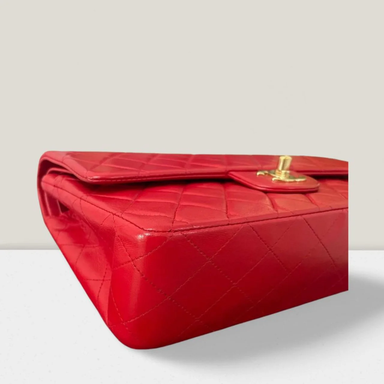 used-Chanel Red Vintage Classic Double Flap Bag Medium in Lambskin Leather 24K Gold Hardware-MILOURA