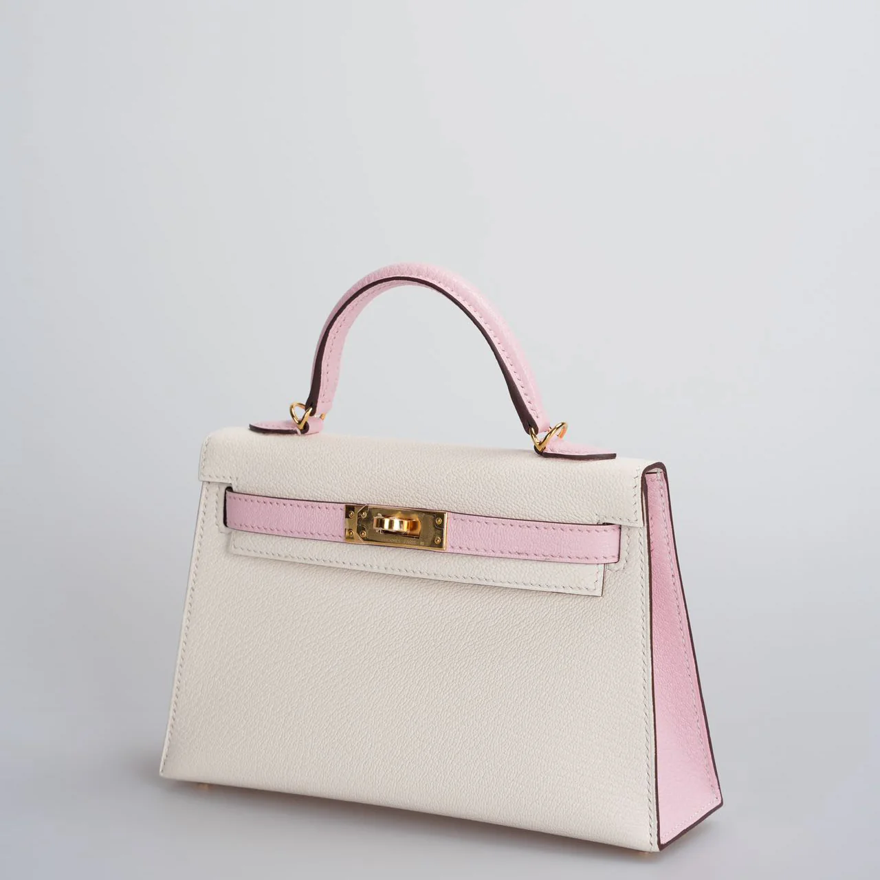 used-Hermes Mini Kelly 20cm HSS In Chèvre mysore Nata with Rose Sakura-MILOURA