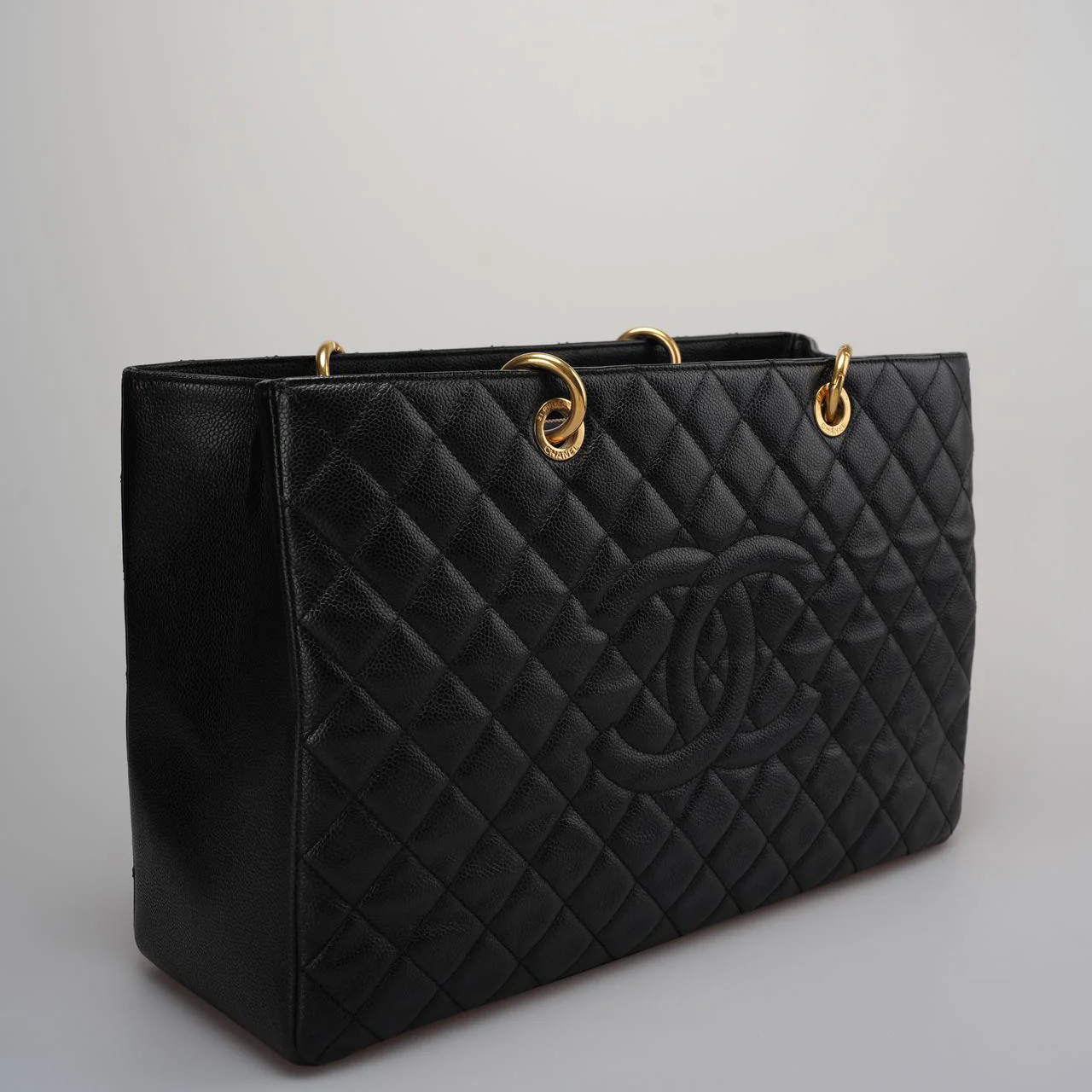 used-Chanel Large Black Grand Shopping XL GST Tote Bag in Caviar Leather with Gold Hardware-MILOURA