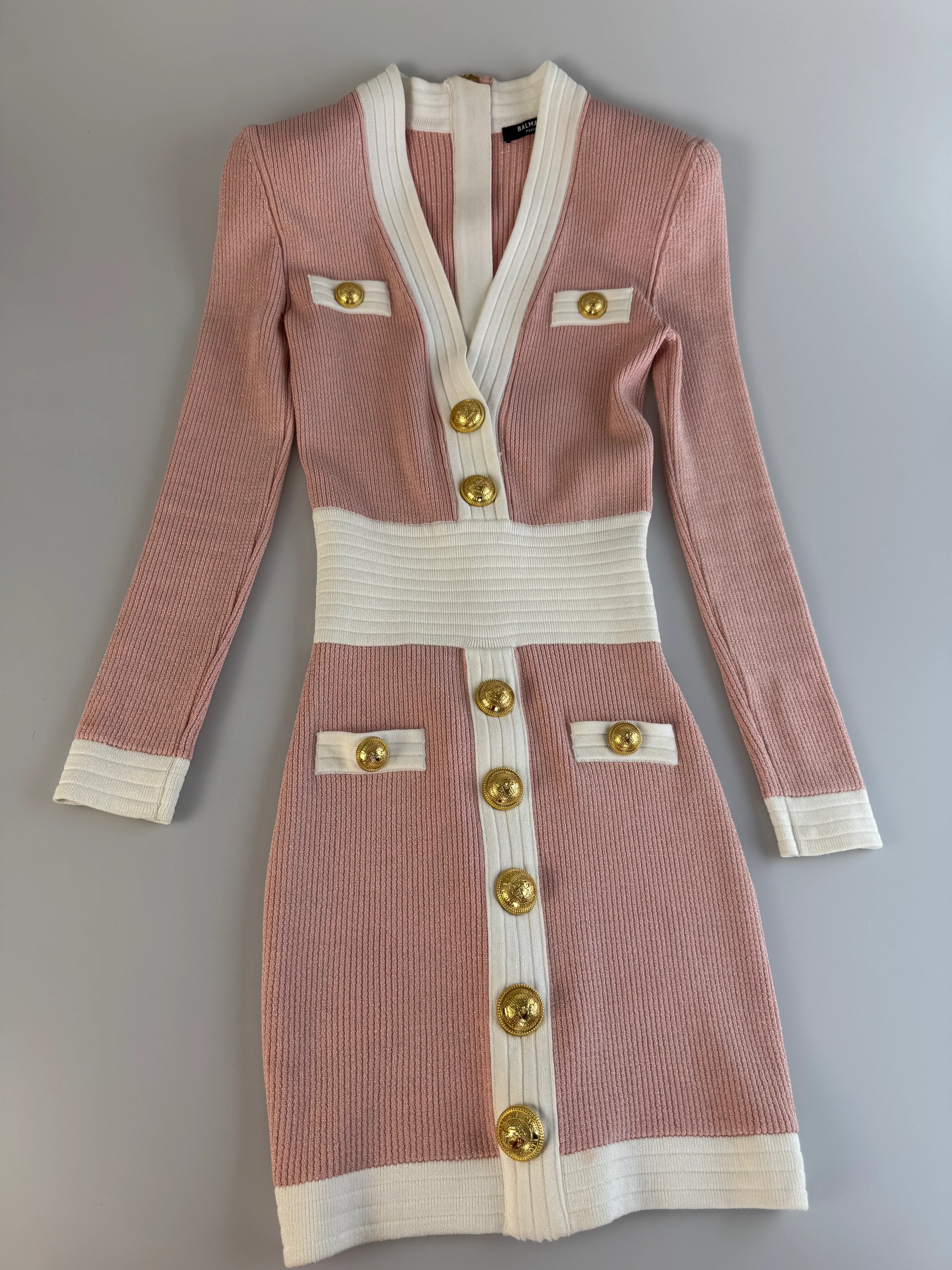 used-Balmain pink white dress FR 34-MILOURA