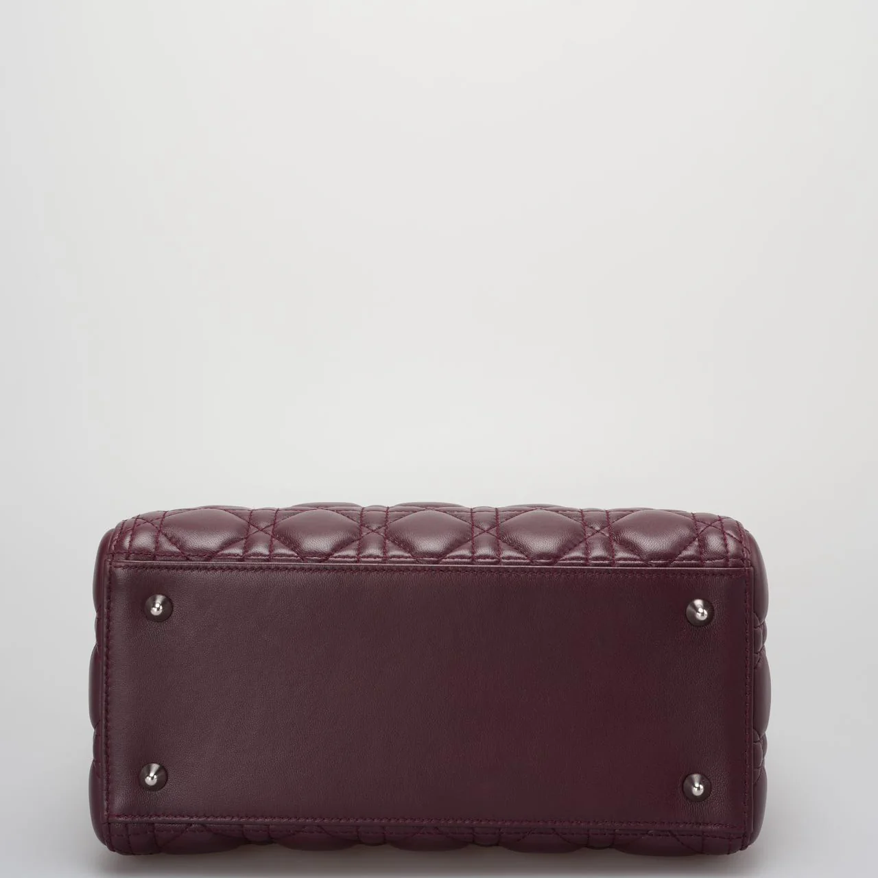 used-Christian Dior Burgundy Lady Dior Bag in Cannage Lambskin Leather with Silver Hardware Medium-MILOURA