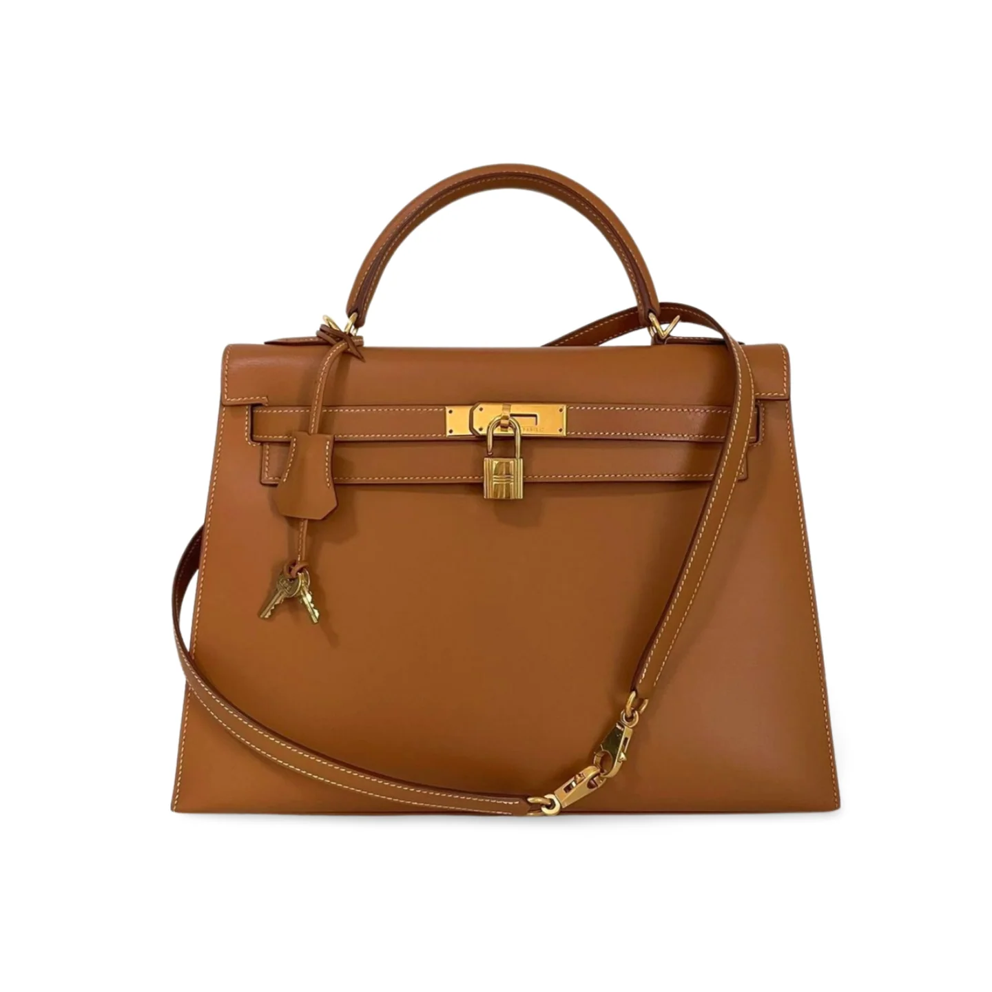 used-Hermes Kelly Bag 32cm In Gold Box Leather With Gold Hardware-MILOURA