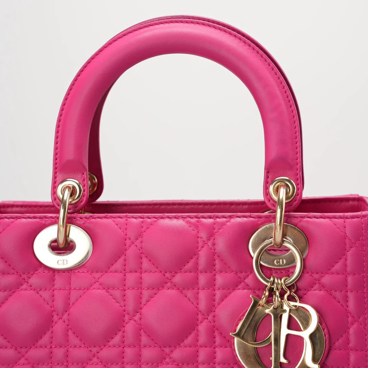 used-Christian Dior Pink Lady Dior Bag in Cannage Lambskin Leather with Gold Hardware Medium-MILOURA