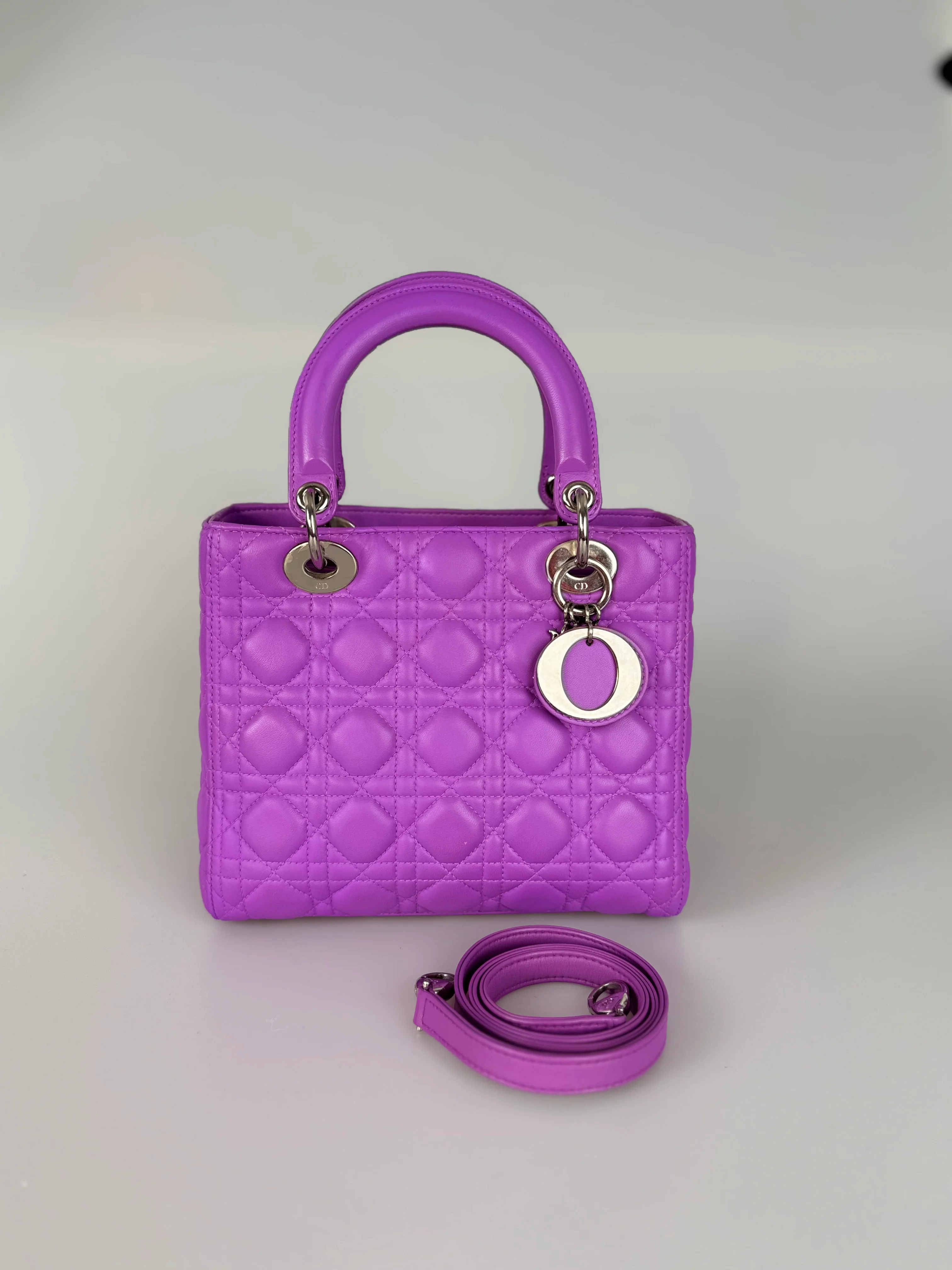 used-Dior Lady Dior Bag Bag Medium purple Lambskin Leather with Silver Hardware-MILOURA