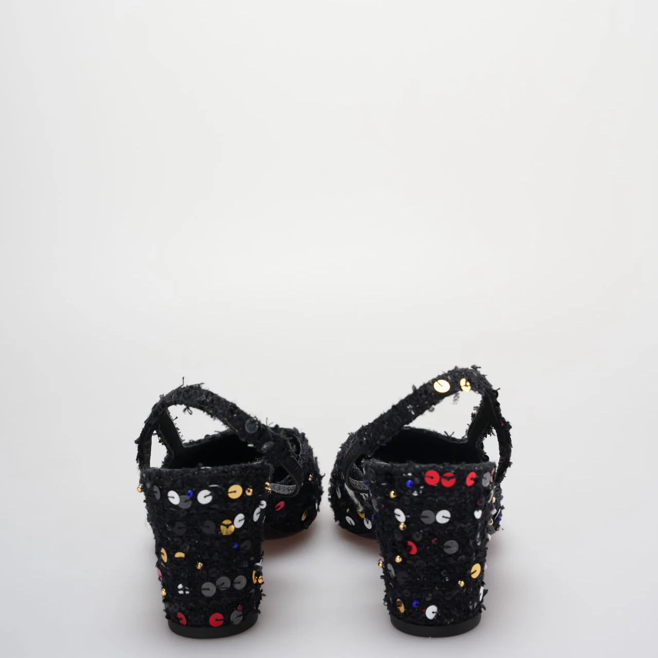 used-Chanel Tweed Lambskin Sequin Cap Toe CC Slingback Pumps size 39 in Black and Gold-MILOURA