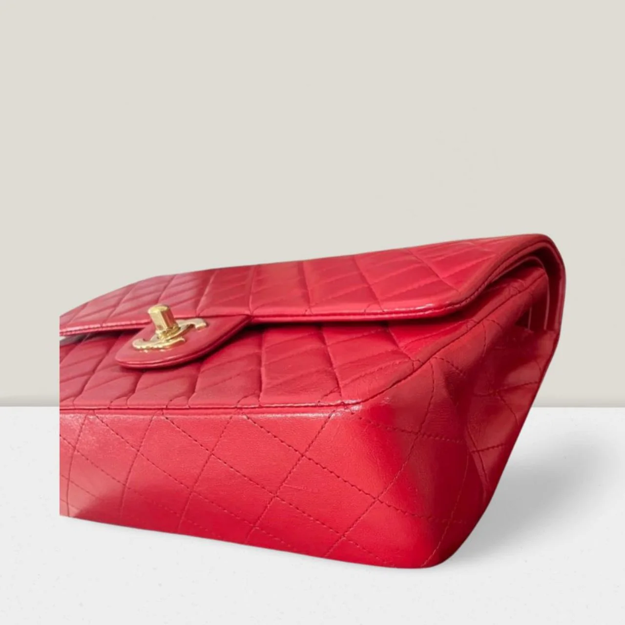 used-Chanel Red Vintage Classic Double Flap Bag Medium in Lambskin Leather 24K Gold Hardware-MILOURA