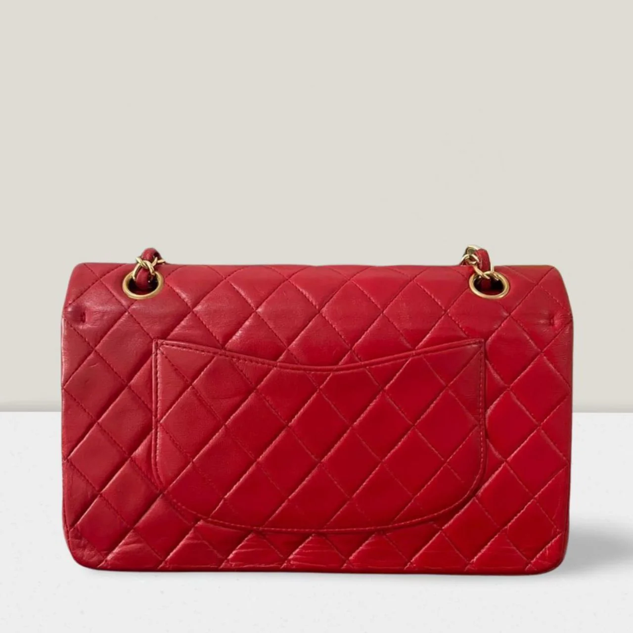 used-Chanel Red Vintage Classic Double Flap Bag Medium in Lambskin Leather 24K Gold Hardware-MILOURA
