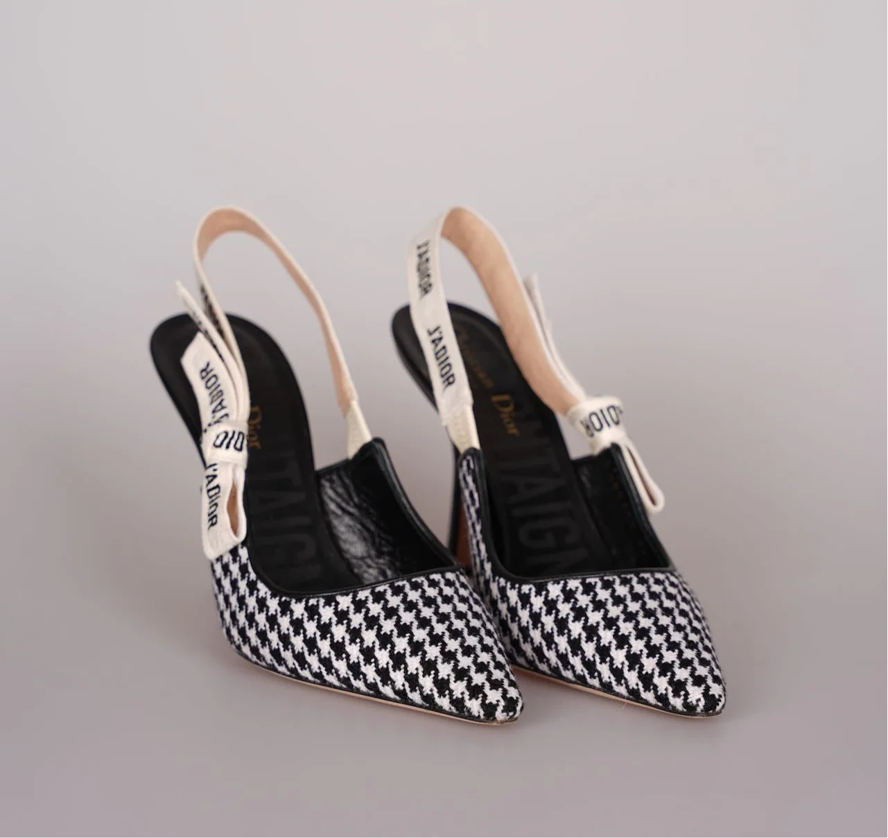 used-Dior J'Adior sandals in black and white houndstooth canvas size 38-MILOURA