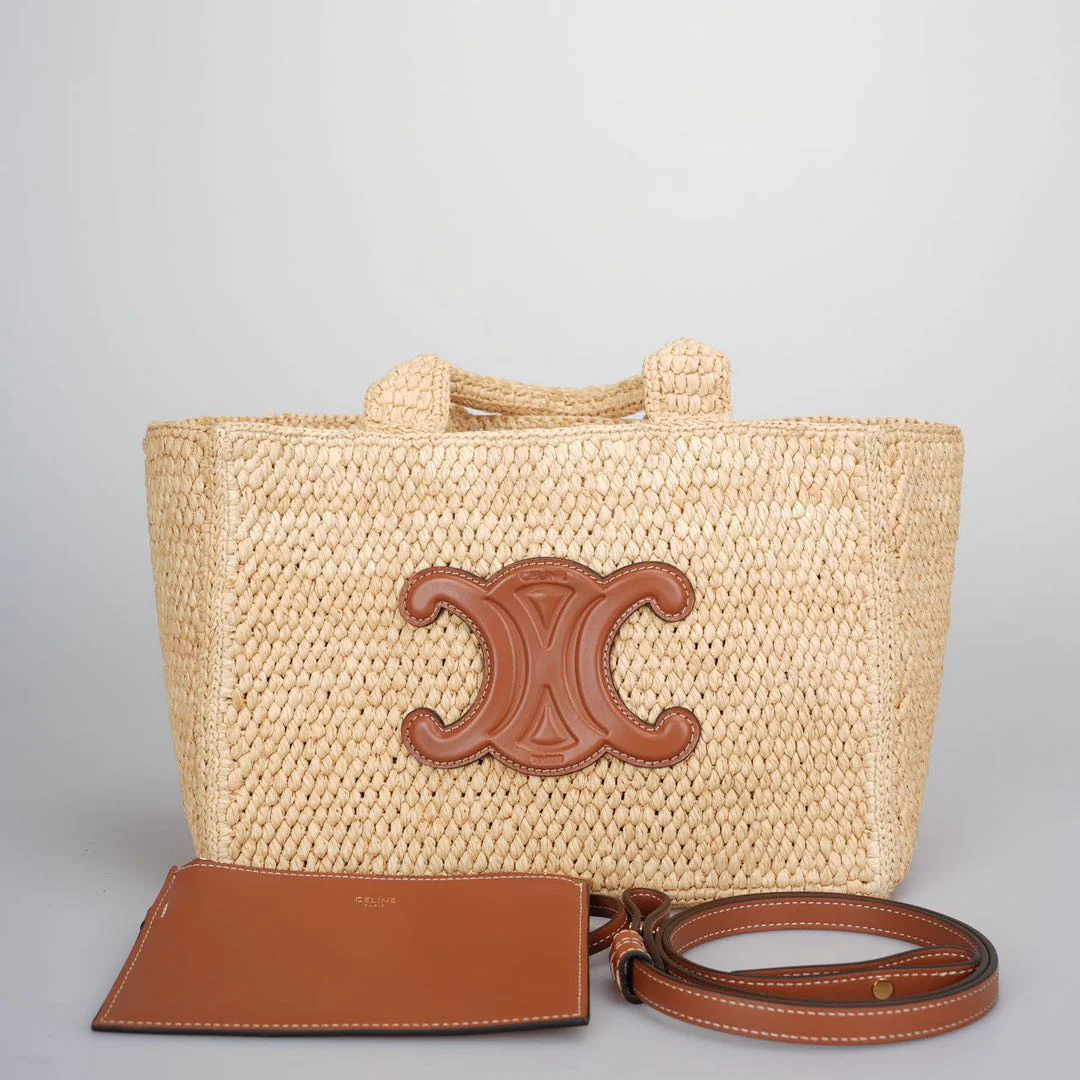 used-Celine Small Cabas Thais in Raffia and Calfskin-MILOURA