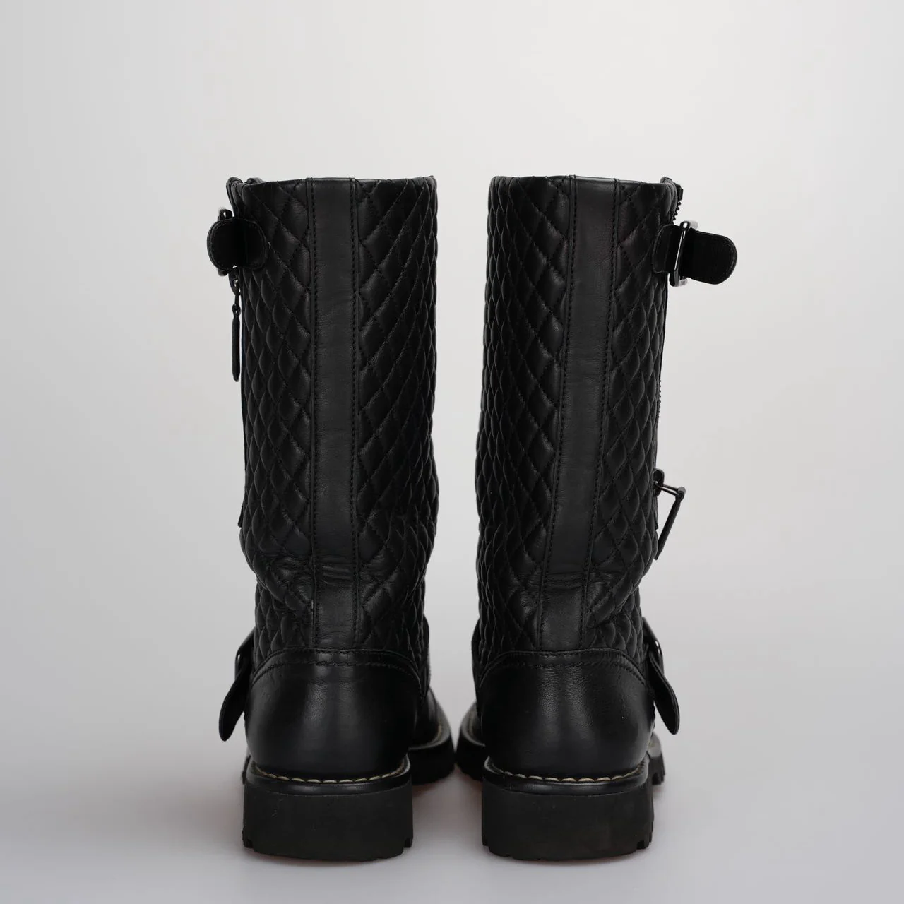 used-Chanel Quilted Motorcycle Boots Black-MILOURA