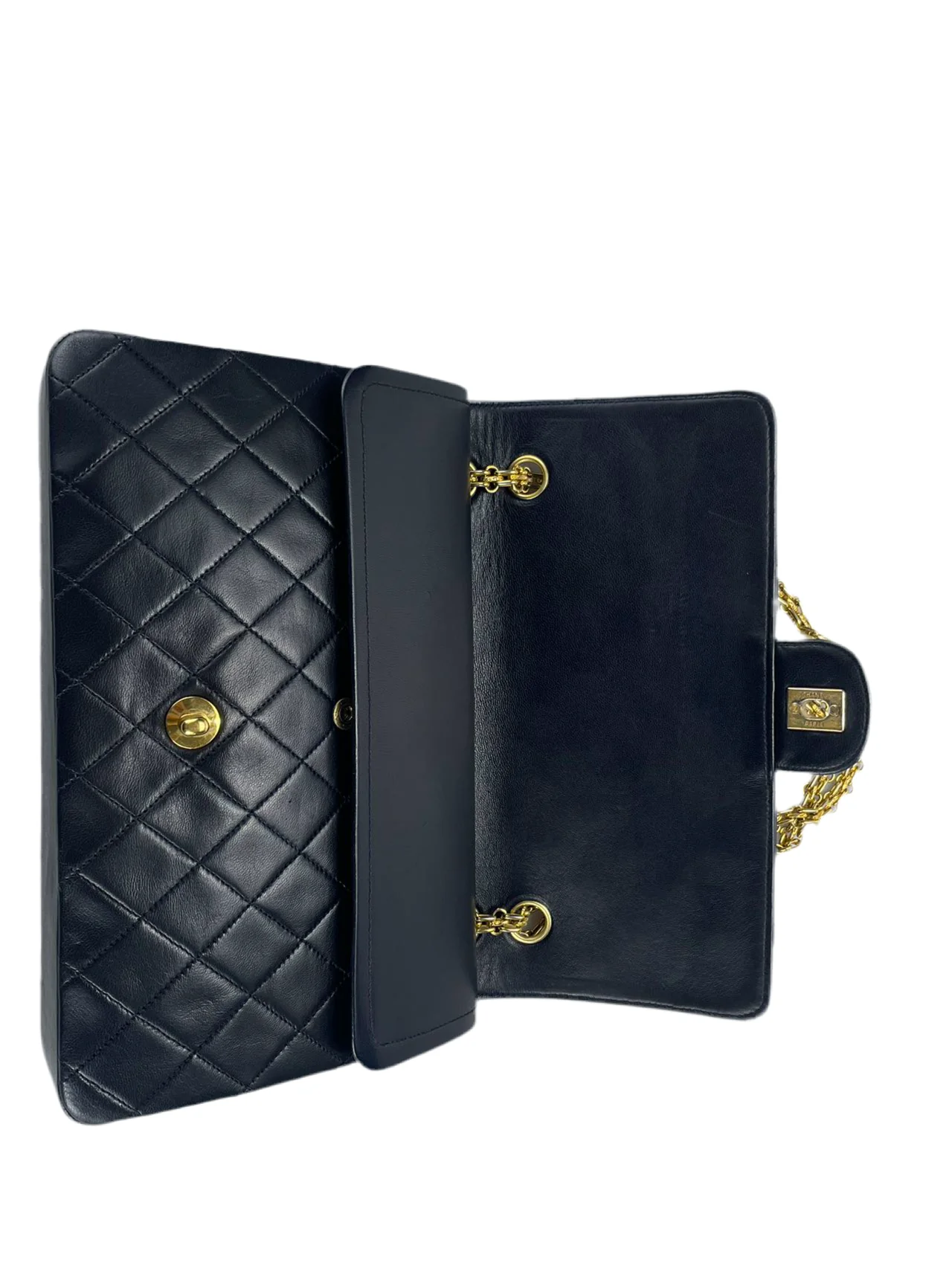 used-Chanel Black Vintage Medium Classic Double Flap Bag with 24K Gold Hardware-MILOURA