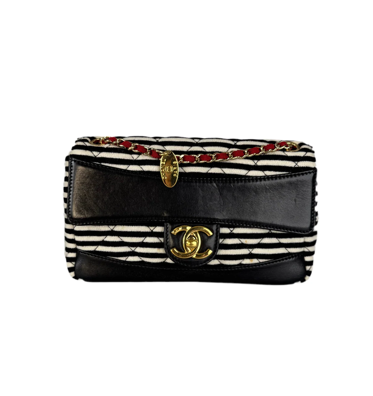 used-Chanel Sailor bag Blue 2014 striped mini rectangle Classic single flap shoulder bag-MILOURA