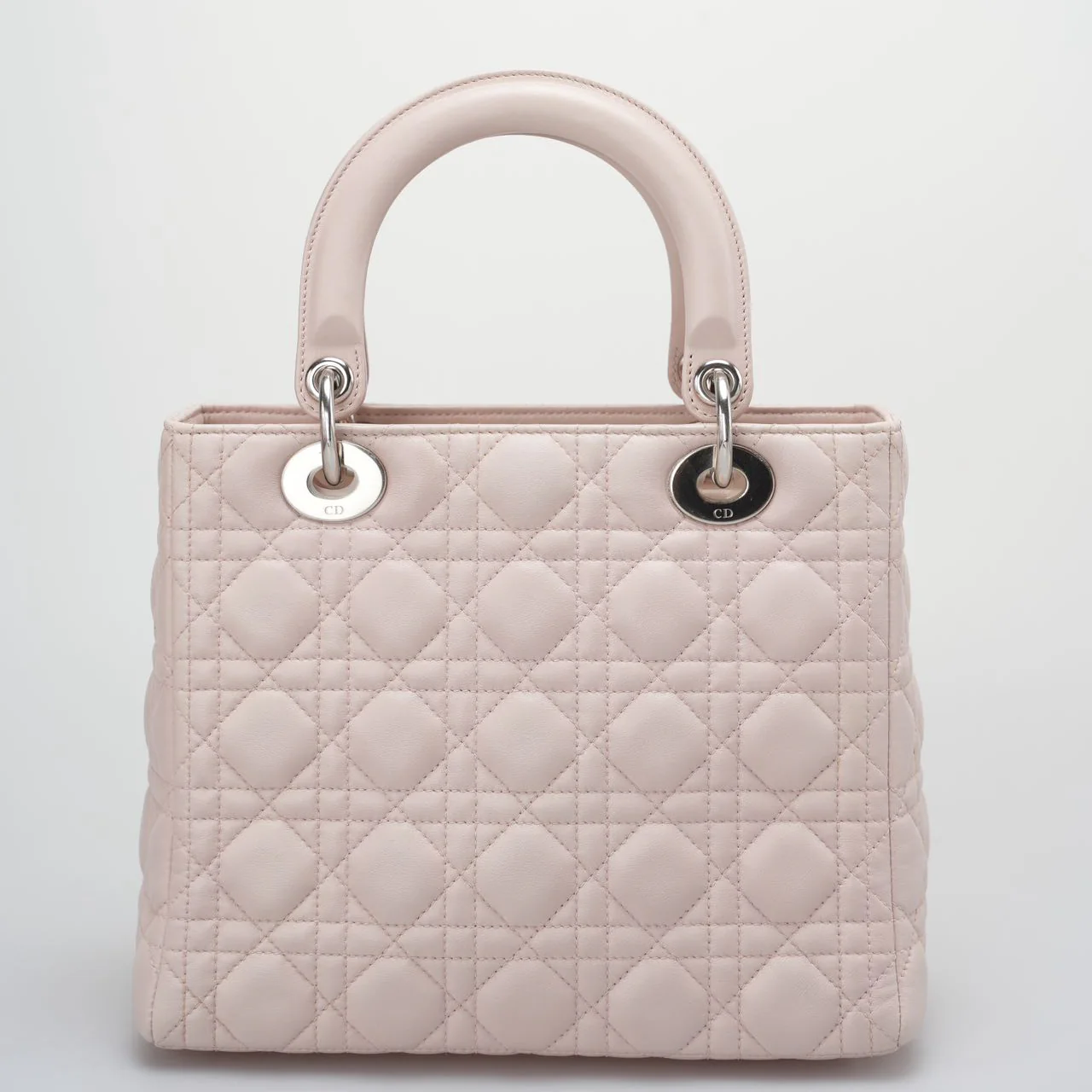 used-Christian Dior cherry blossom pink lady Dior bag in Lambskin with silver Hardware-MILOURA