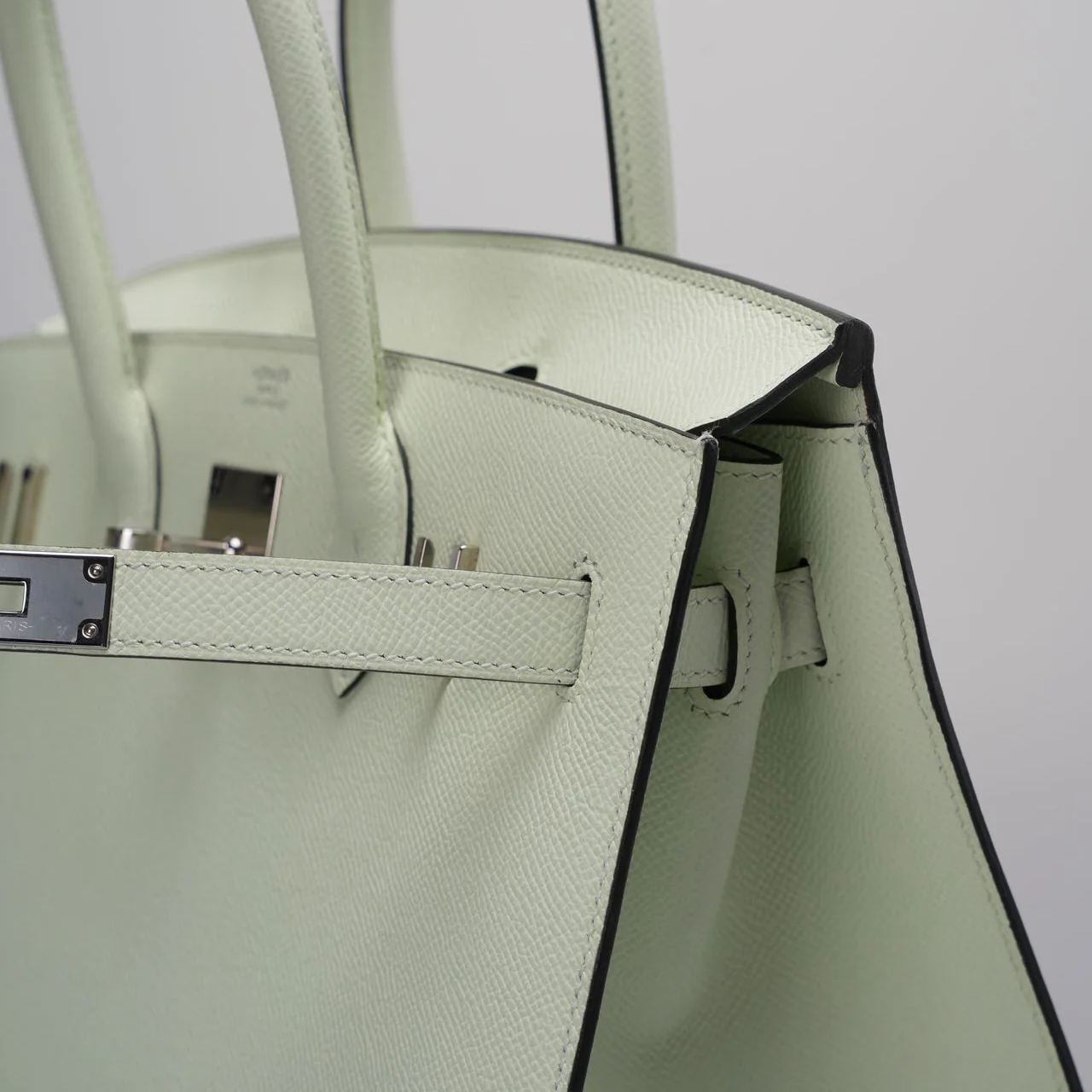 used-Hermes Birkin sellier 30 Bag in Vert Fizz Epsom Leather with Palladium Hardware B stamp-MILOURA