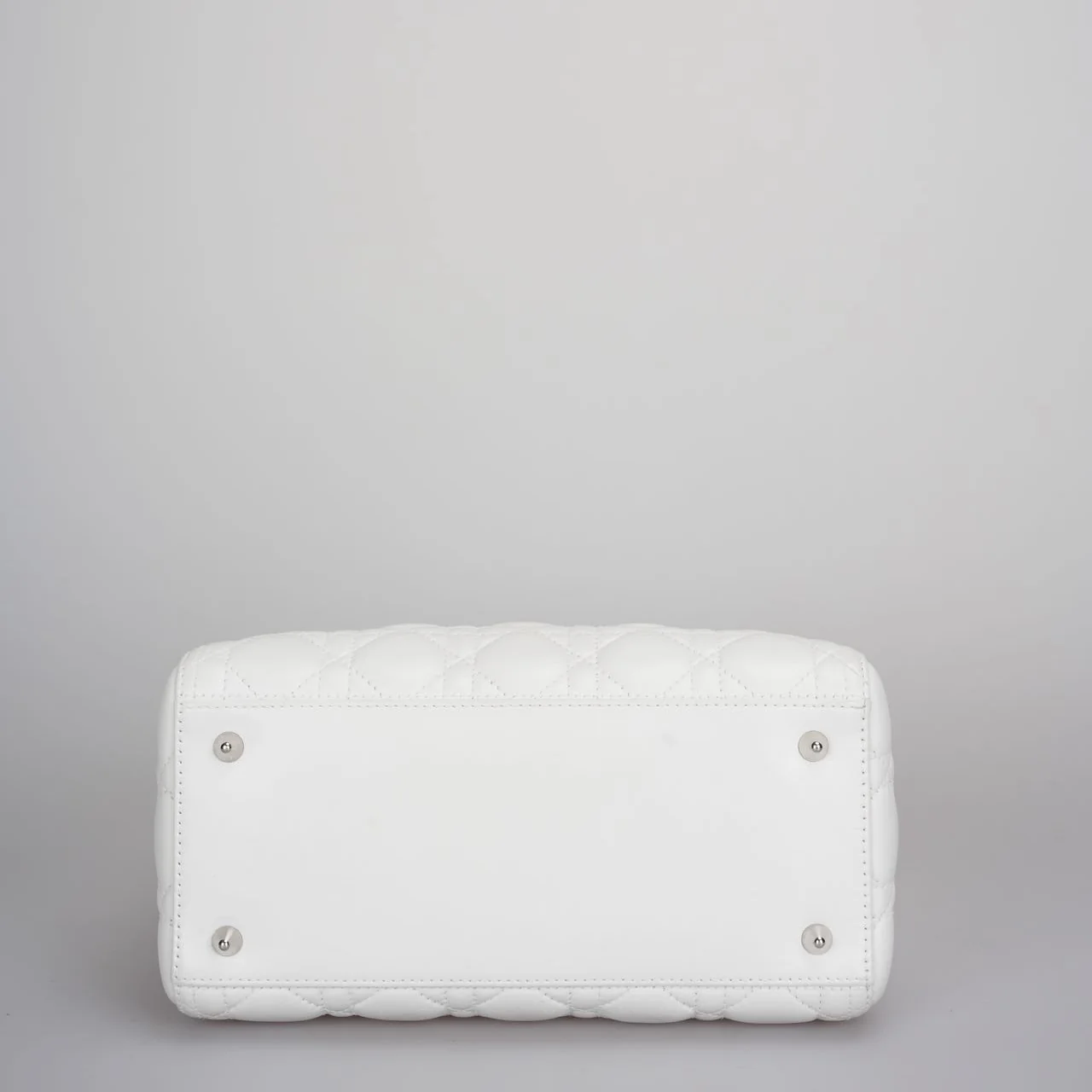 used-Christian Dior White Medium Lady Dior Bag in Cannage Lambskin Leather with Silver Hardware-MILOURA