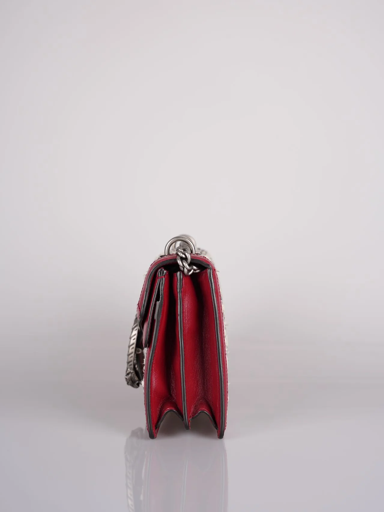 used-Gucci Tweed Monogram Small Dionysus Shoulder Bag in White/Black/Romantic Cherry-MILOURA