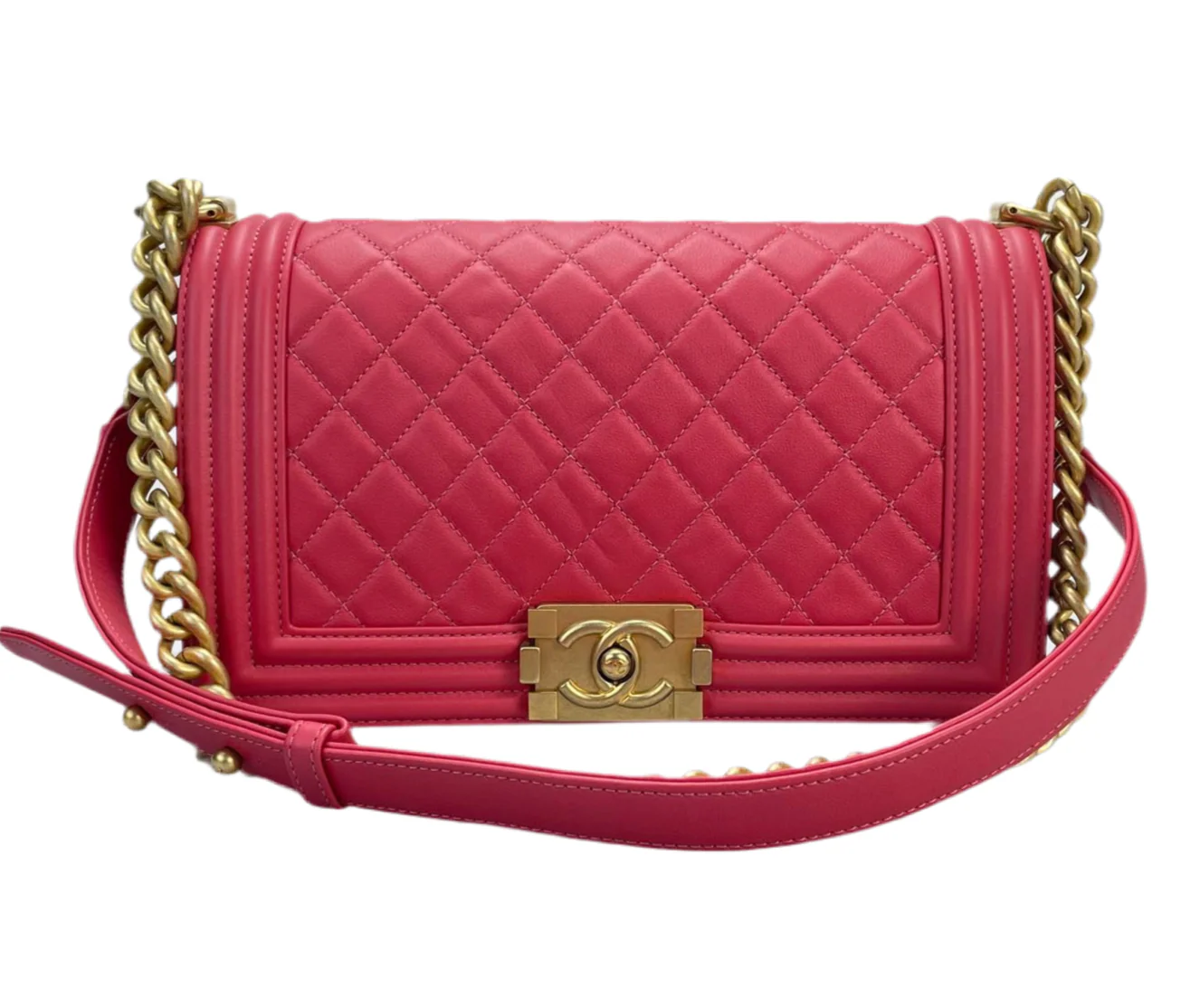 used-Chanel Medium Leboy Bag in Hot Pink with Gold Hardware-MILOURA