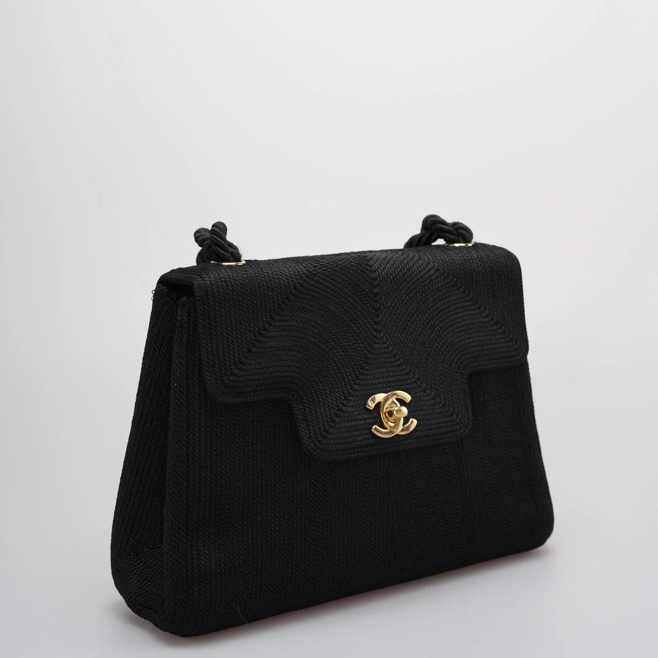 used-Chanel Vintage Silk Rope Mini Kelly Flap Bag 24K Gold Hardware 1997 Woven-MILOURA