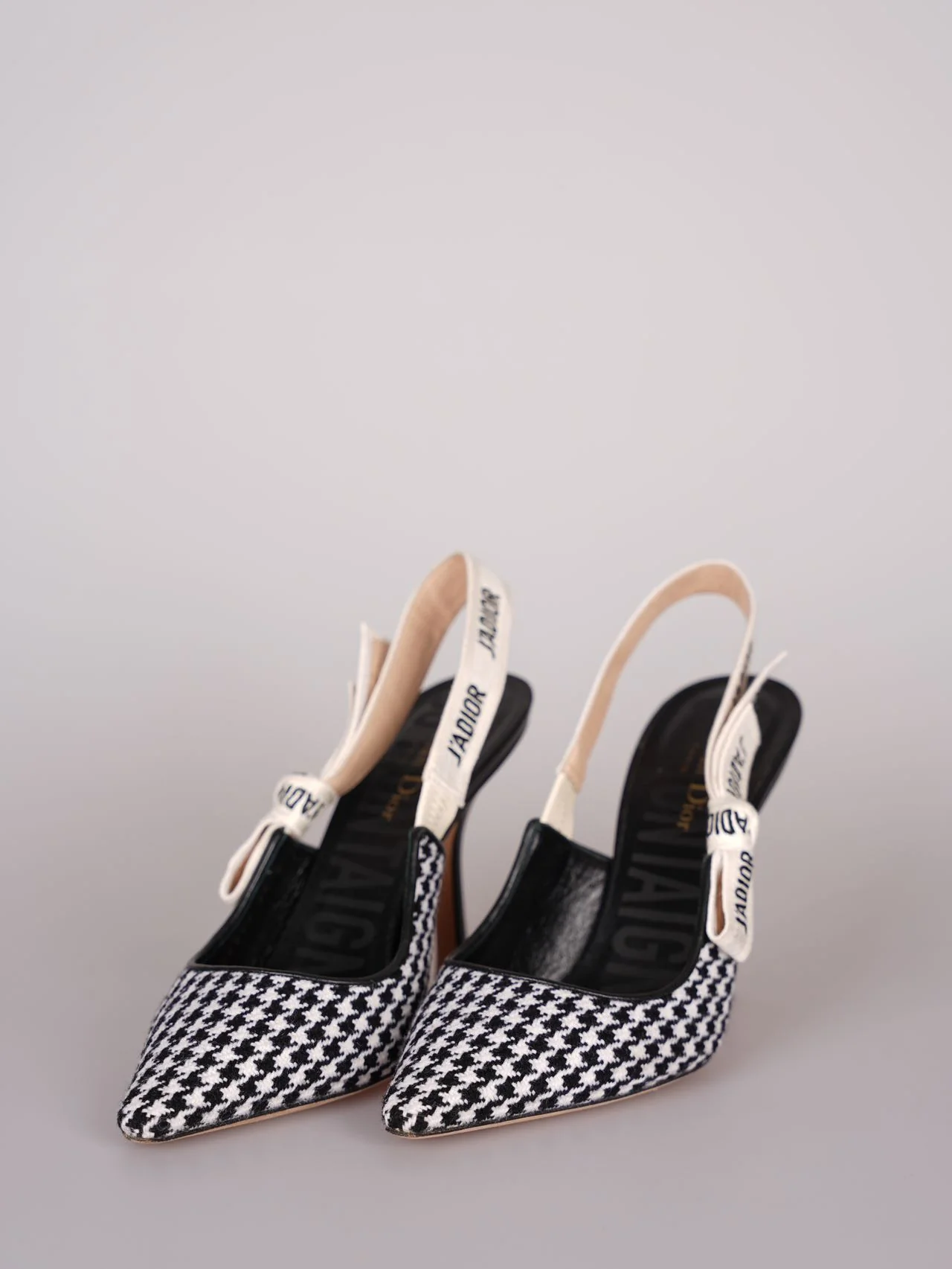 used-Dior J'Adior sandals in black and white houndstooth canvas size 38-MILOURA