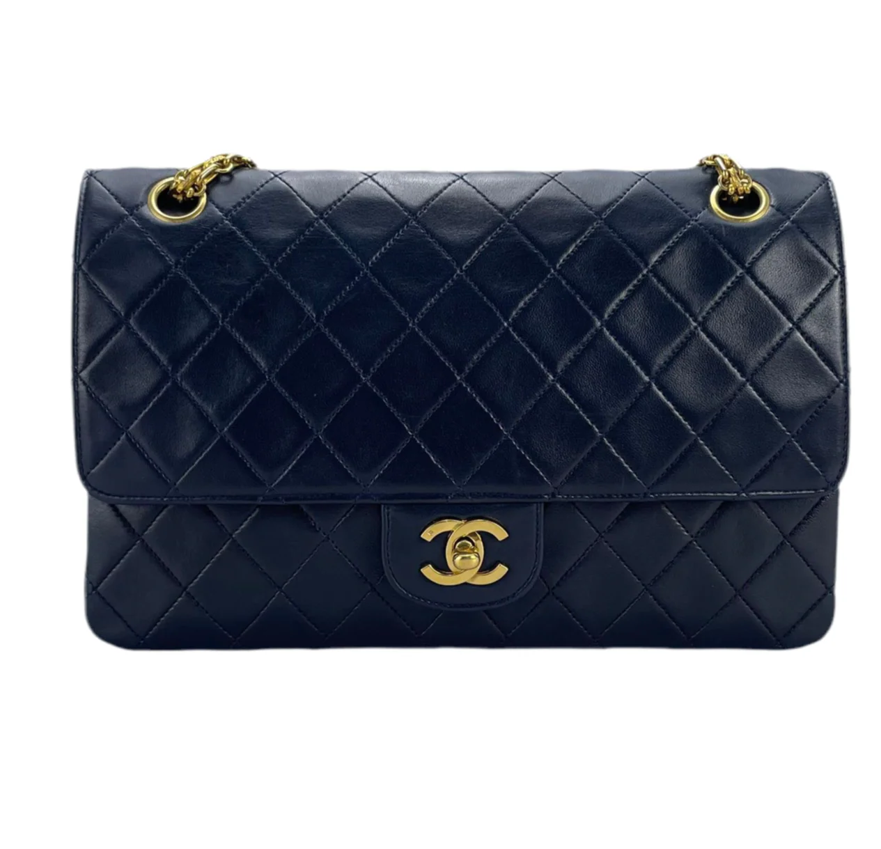 used-Chanel Black Vintage Medium Classic Double Flap Bag with 24K Gold Hardware-MILOURA