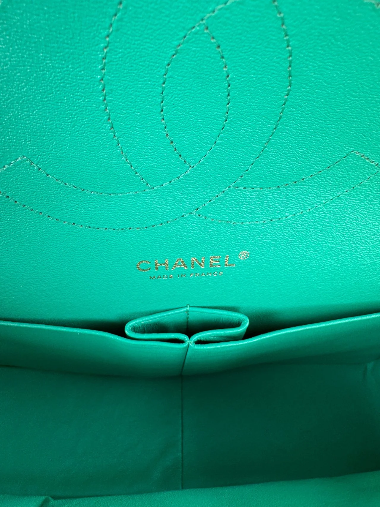 used-Chanel timeless Flap Bag Jumbo Green with Gold Hardware-MILOURA