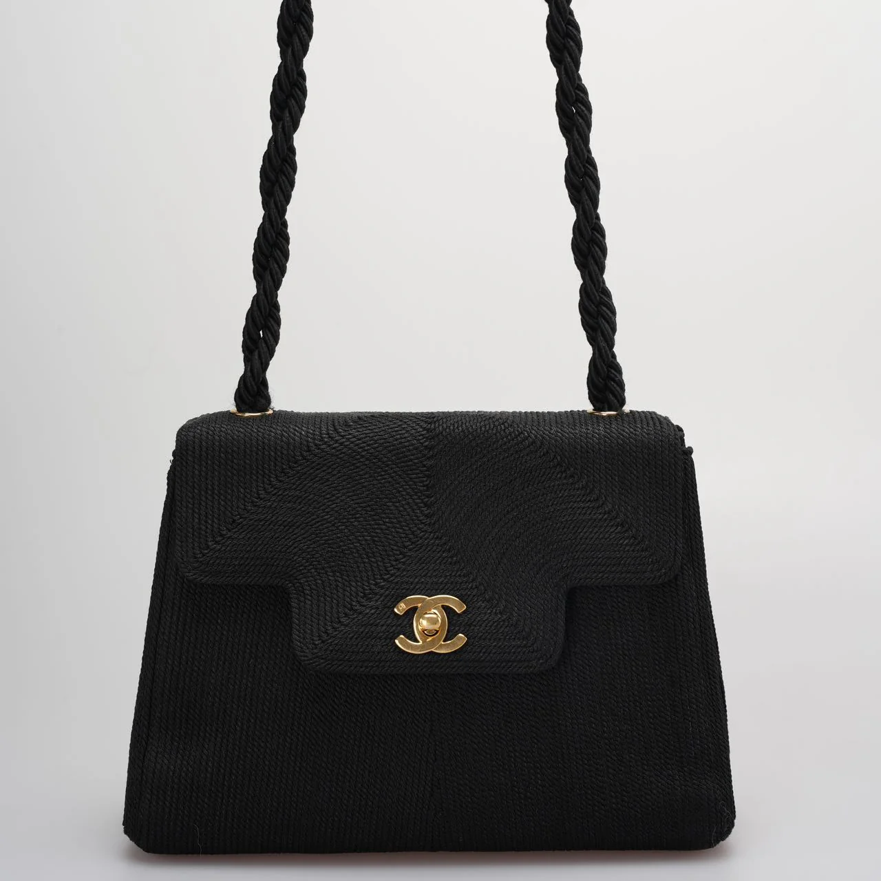 used-Chanel Vintage Silk Rope Mini Kelly Flap Bag 24K Gold Hardware 1997 Woven-MILOURA