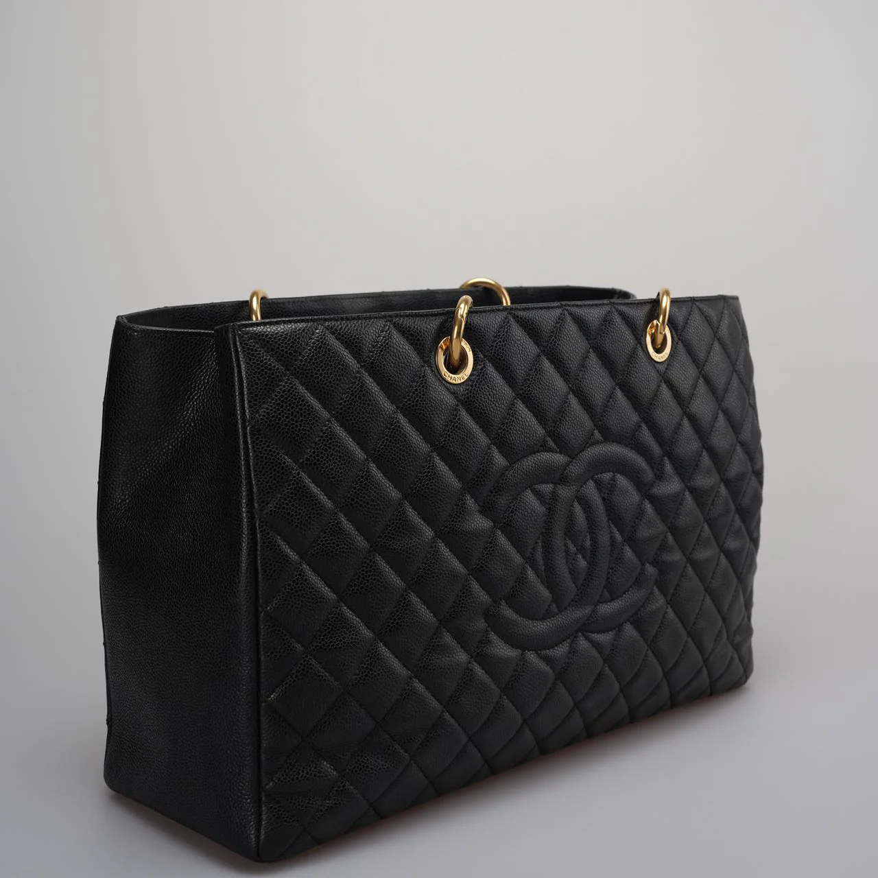 used-Chanel Large Grand Shopping Tote Black GST Bag in Caviar Leather with Gold Hardware-MILOURA