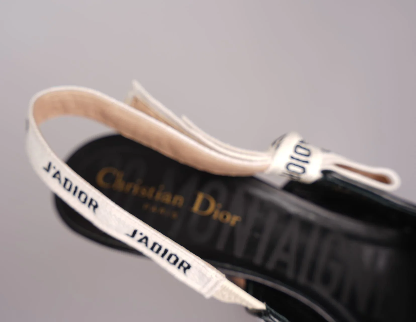 used-Christian Dior Wool Ribbon Houndstooth J'Adior Slingback 8cm Pumps 38D Black White-MILOURA