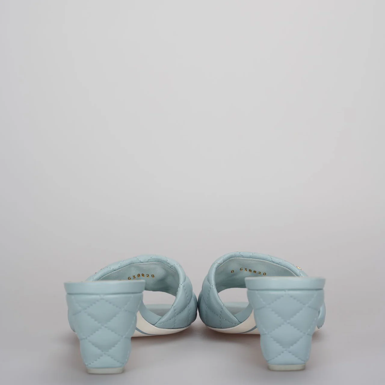 used-CHANEL Tiffany Blue Lambskin Quilted Textured CC Mules 38.5-MILOURA
