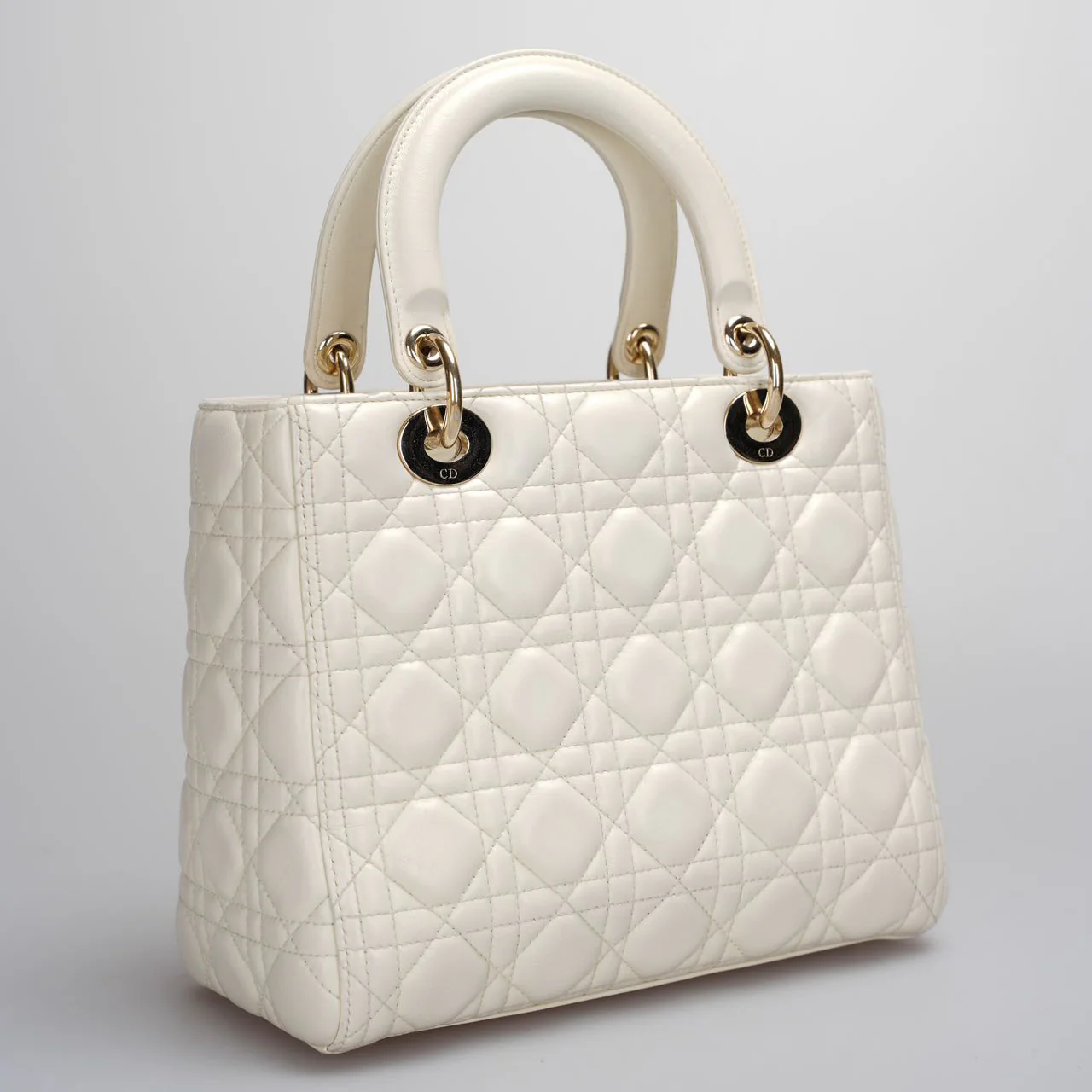 used-Christian Dior Lady Dior Bag White Medium 2017-MILOURA