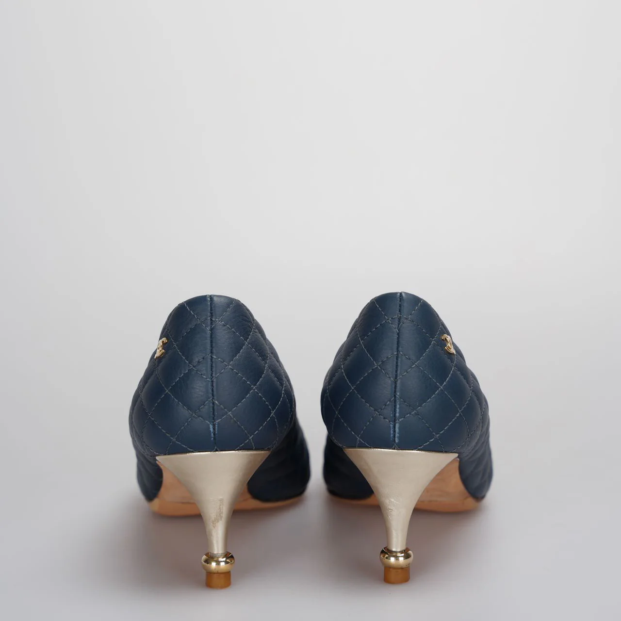 used-Chanel Blue Quilted Leather Pumps 6cm Size 37.5C-MILOURA