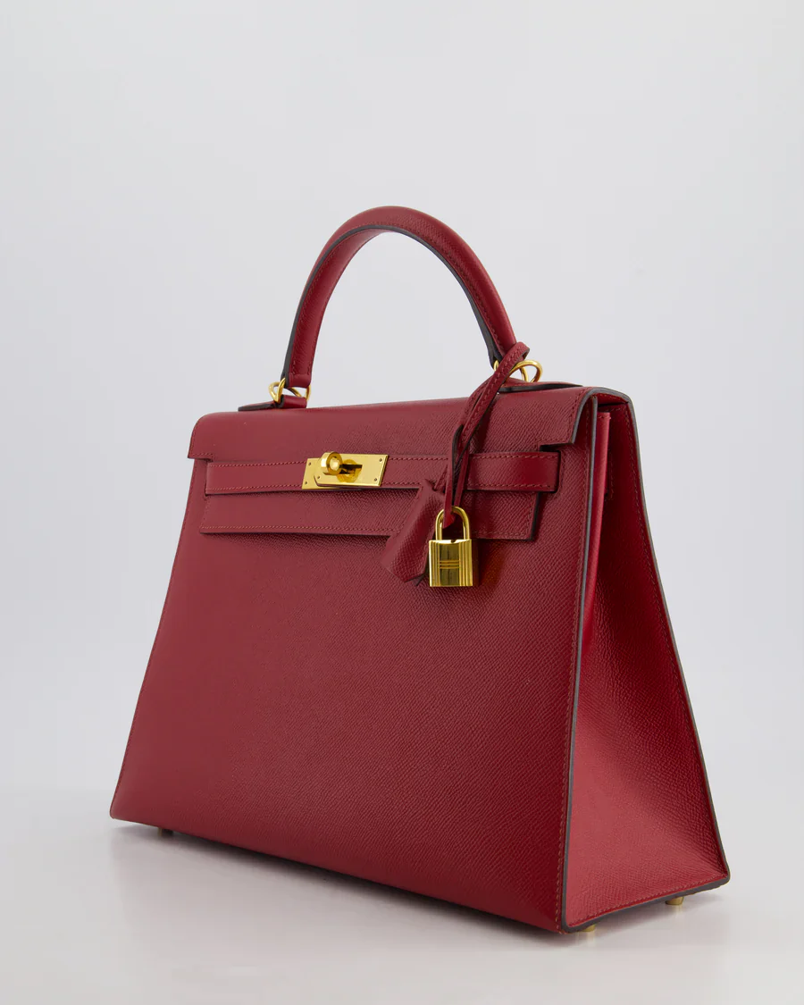used-Hermes Kelly 32cm Sellier Bag in Dark Red Epsom Leather Gold Hardware-MILOURA