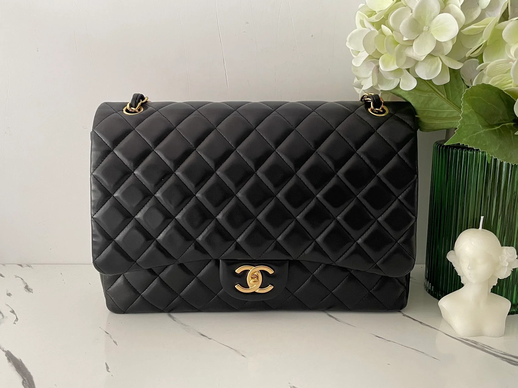 used-Chanel Black Classic Double Flap Maxi Bag with Gold Hardware-MILOURA