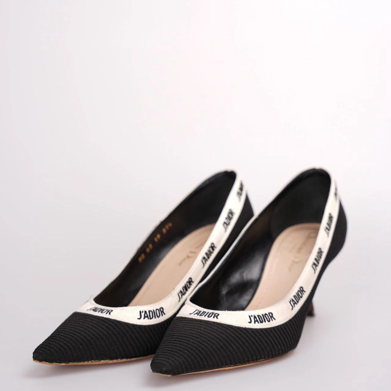 used-Christian Dior Black Canvas J'adior Pumps Size 37.5D with Beige Insole-MILOURA