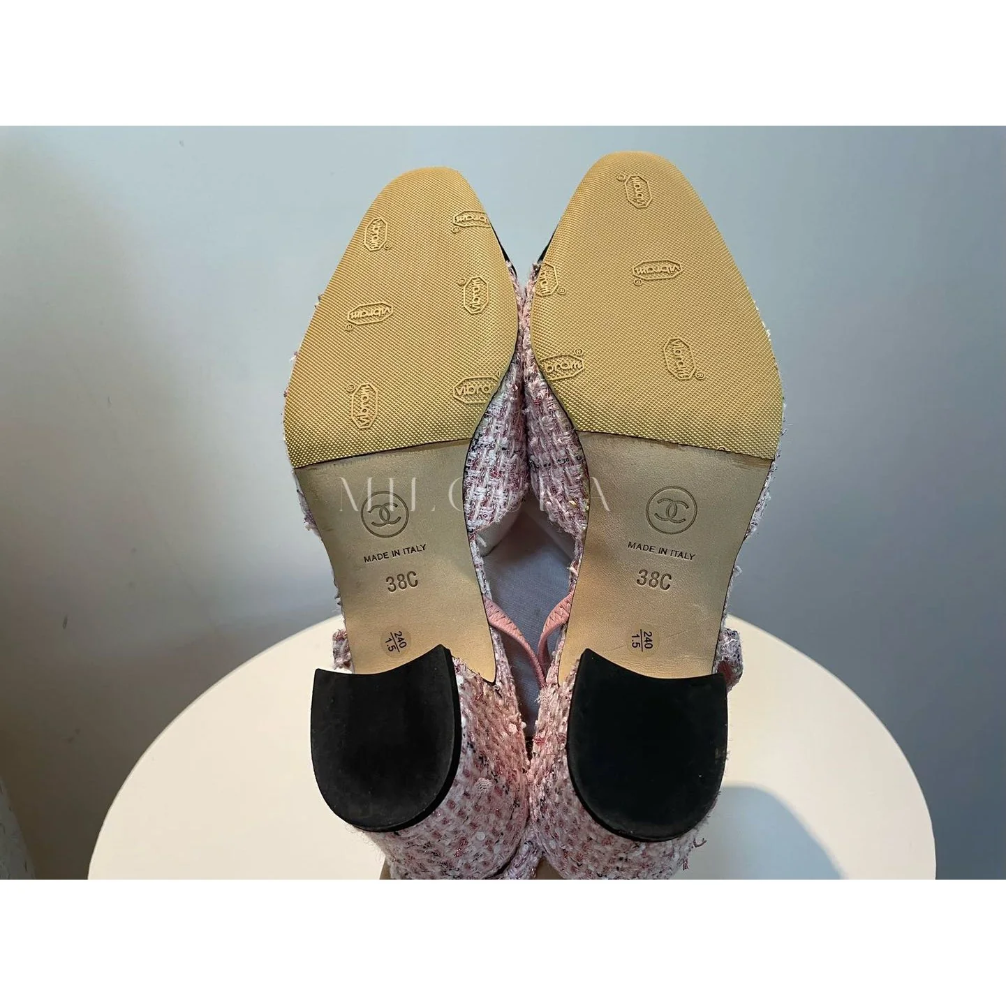 used-CHANEL TWEED SLINGBACK 38-MILOURA